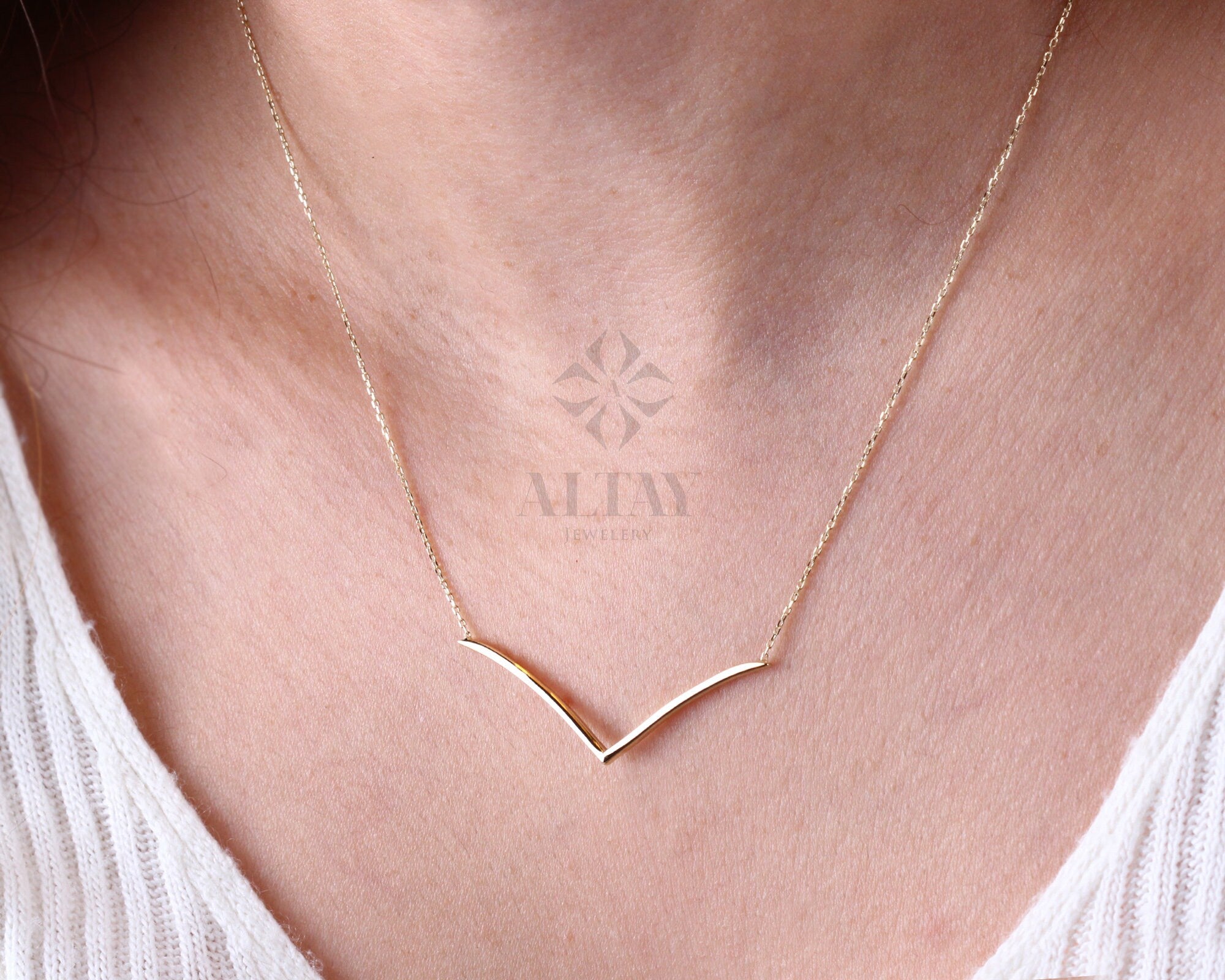 14K Gold V Shaped Necklace, Chevron Necklace, Dainty V Pendant, Minimalist Geometric Chevron V Charm, Wedding Necklace, Gift For Her