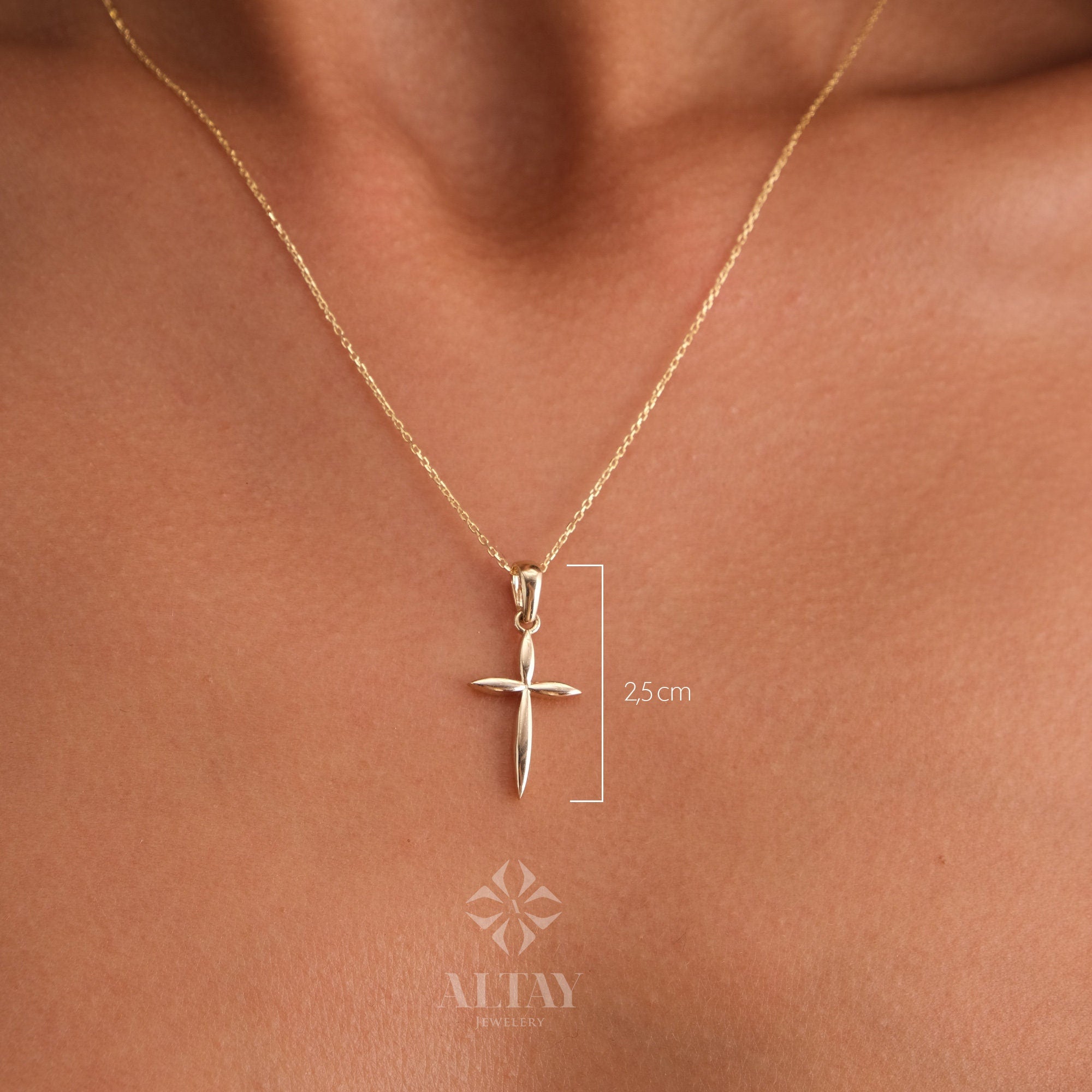 14K Gold Cross Necklace, Crucifix Pendant Chain, Jesus Christ Religious Jewelry, Christening, Dainty Cross Charm, Christian Charm Gift