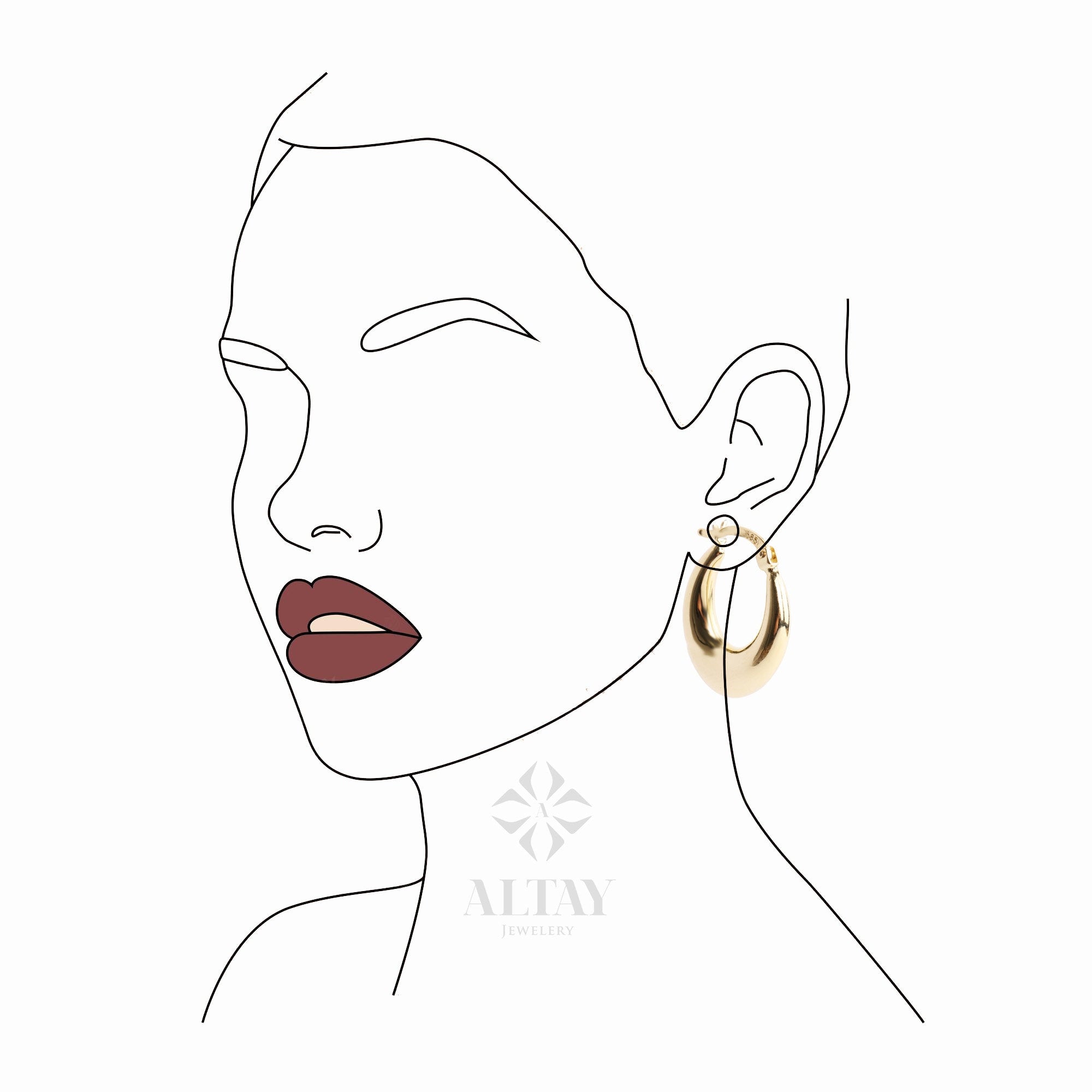 14K Gold Chunky Gold Hoop Earrings, Oval Thick Hoops Gold Earrings, Dainty Hoop Earrings, Statement Earrings, French Style, Women Bold Hoops