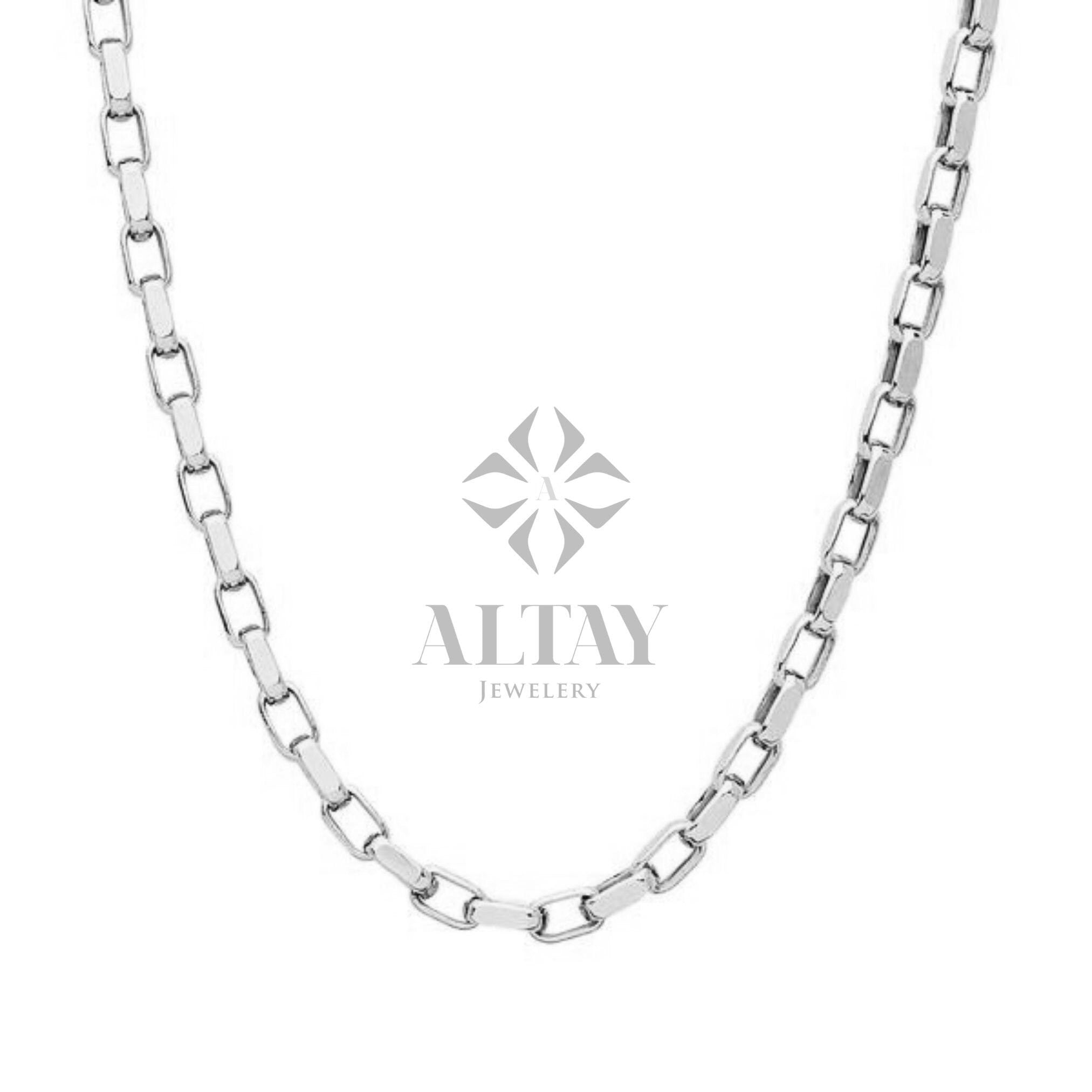 14K Gold Chain Necklace, 3MM Gold Choker Small Staple, Rectangular Elongated, Square Link, Layering Chain, Lightweight, Gift For her