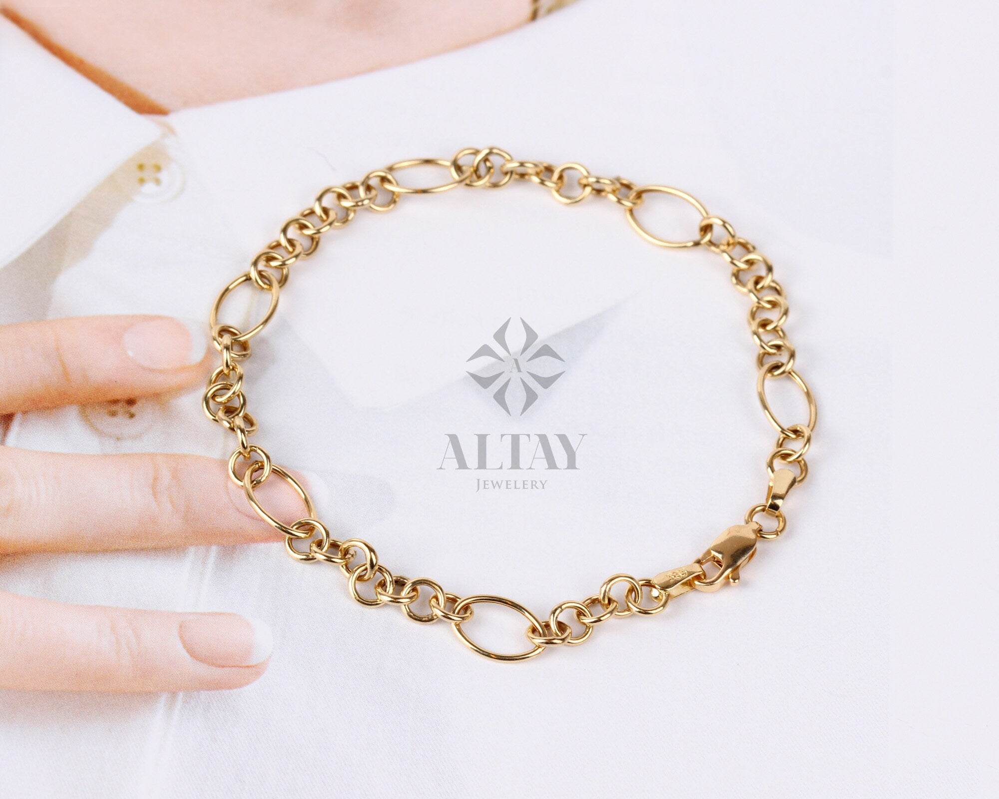 14K Gold Chain Bracelet, Rolo Chain Bracelet, Oval Links Anklet, Chunky Vintage Chain Bracelet, Women Stacking Bracelet, Stacking Bracelet