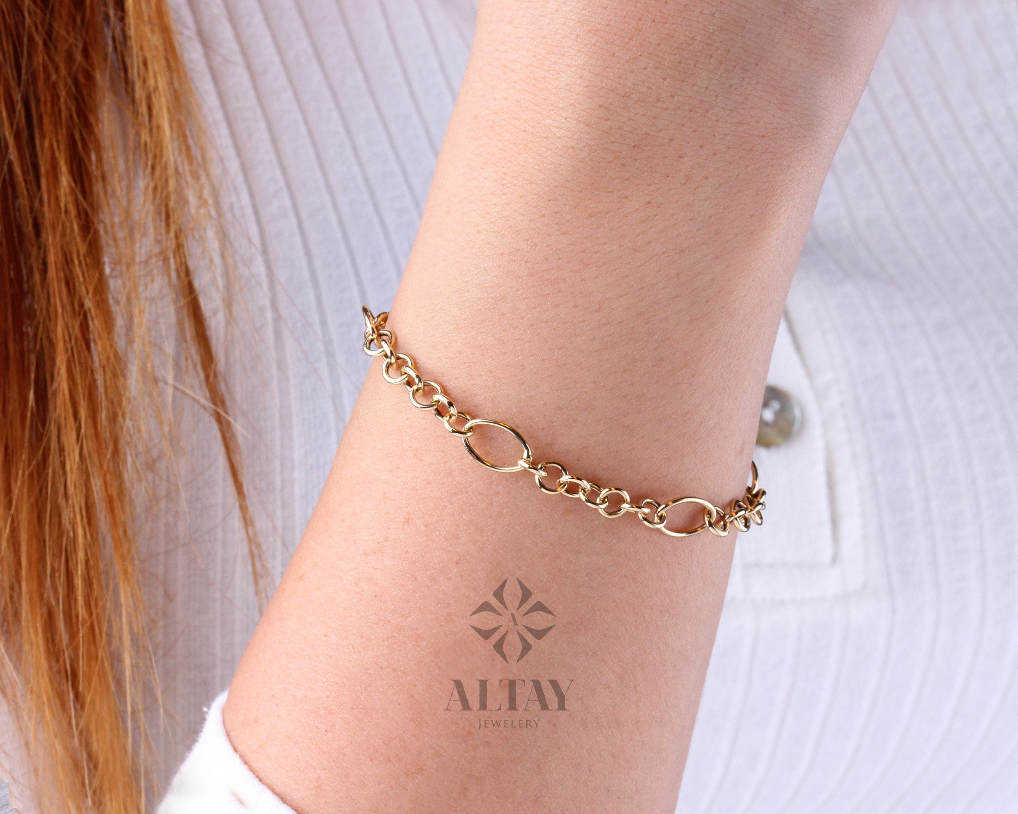 14K Gold Chain Bracelet, Rolo Chain Bracelet, Oval Links Anklet, Chunky Vintage Chain Bracelet, Women Stacking Bracelet, Stacking Bracelet