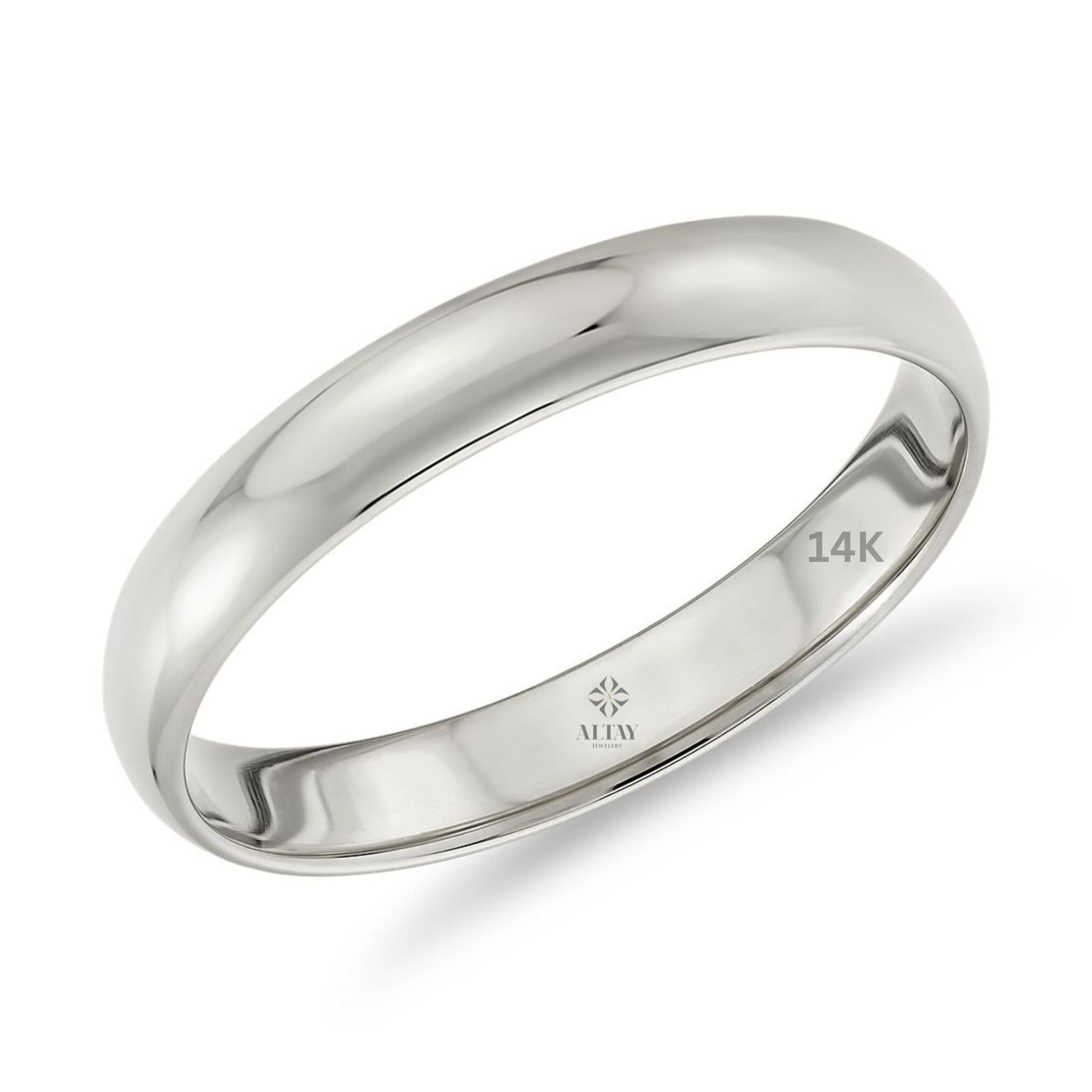 14K Gold Plain 3mm Wedding Band, Comfort Fit Polish Rounded, Unisex Ring, Gift For Her Him, Stackable Ring , Promise Ring, Engagement Ring