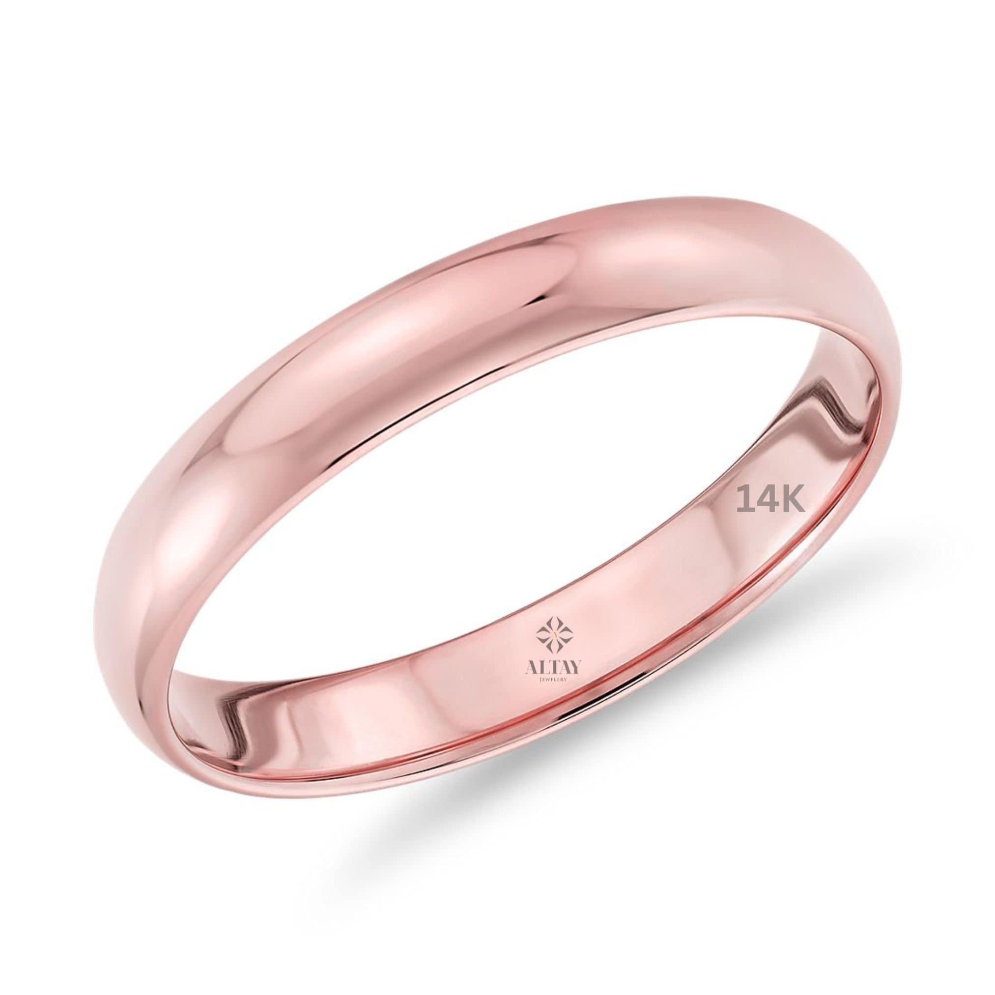 14K Gold Plain 3mm Wedding Band, Comfort Fit Polish Rounded, Unisex Ring, Gift For Her Him, Stackable Ring , Promise Ring, Engagement Ring