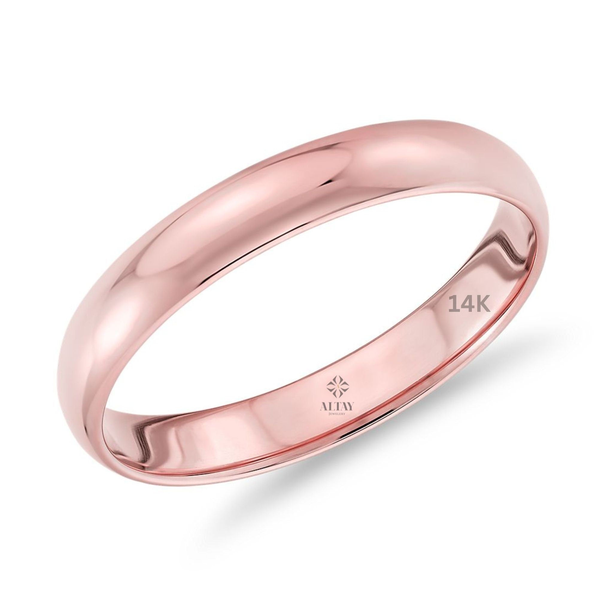 14K Gold Plain 3mm Wedding Band, Comfort Fit Polish Rounded, Unisex Ring, Gift For Her Him, Stackable Ring , Promise Ring, Engagement Ring