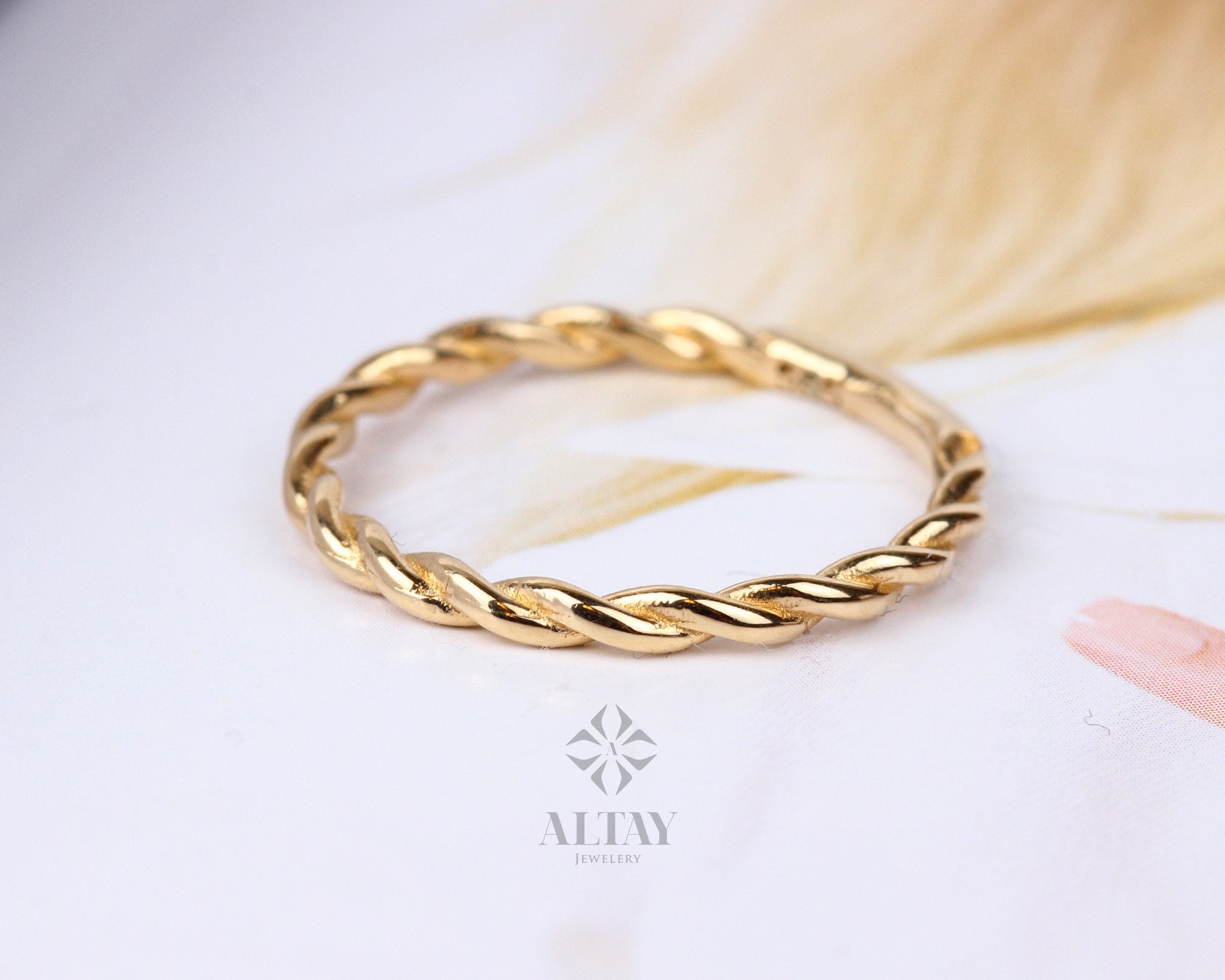 14K Solid Gold Twist Ring, Rope Style Twisted Gold Ring, Dainty Stacking Ring, Simple Delicate Stack Twist Ring, Thin Twist Wedding Band