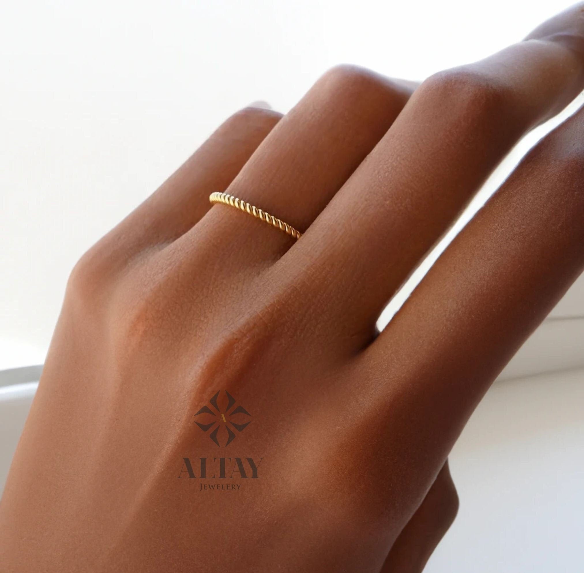 14K Gold Twist Ring, 1.5mm Twisted Rope Wedding Band Ring, Stacking Twist Ring, Minimalist Knuckle Ring, Gold Rope Ring, Thin Stacking Rings
