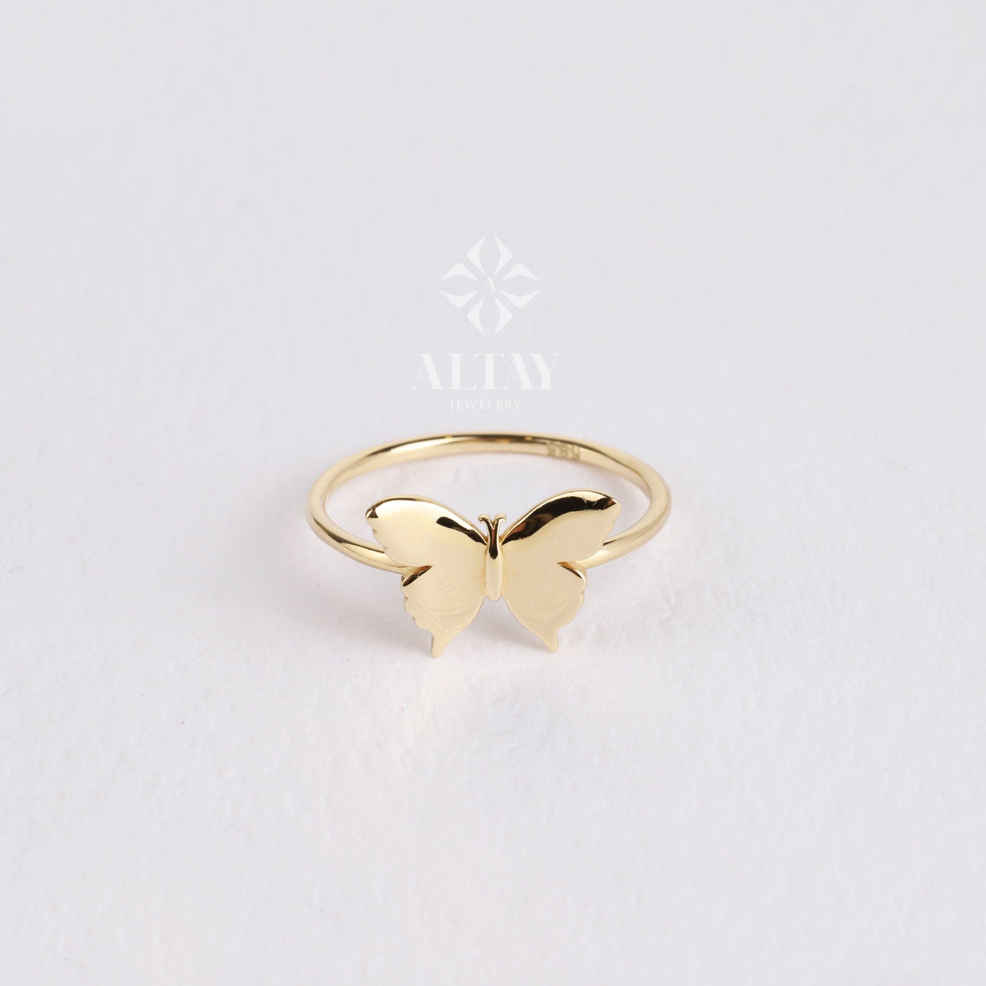 14K Gold Butterfly Ring, Tiny Princess Ring, Delicate Stacking Ring, Good Luck Gift, Animal Jewelry, Birthday For Mom, Valentines Day