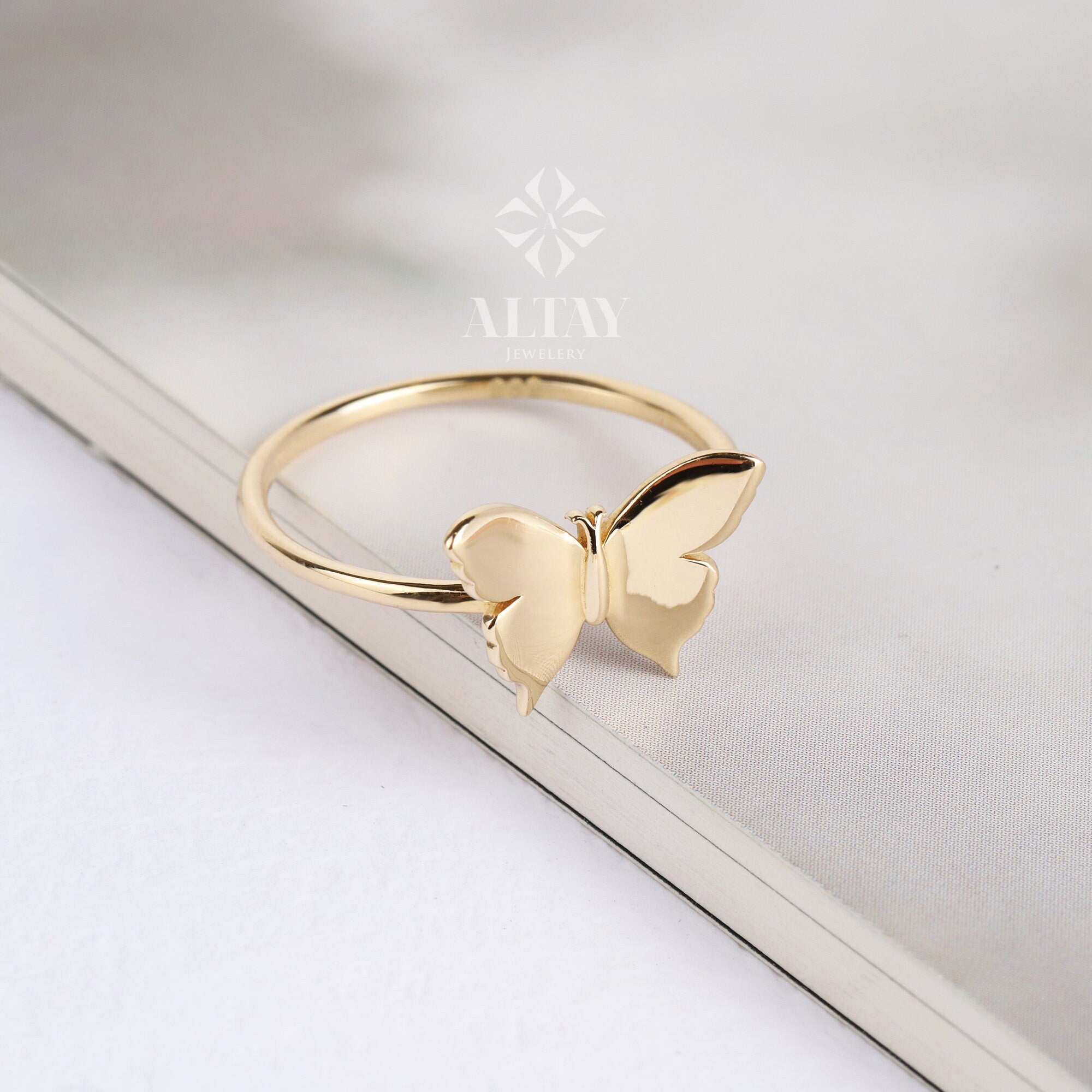 14K Gold Butterfly Ring, Dainty Gold Stacking Ring, Statement Valentine's Day Ring, Minimalist Everyday Fine Jewelry, Gift for Her,