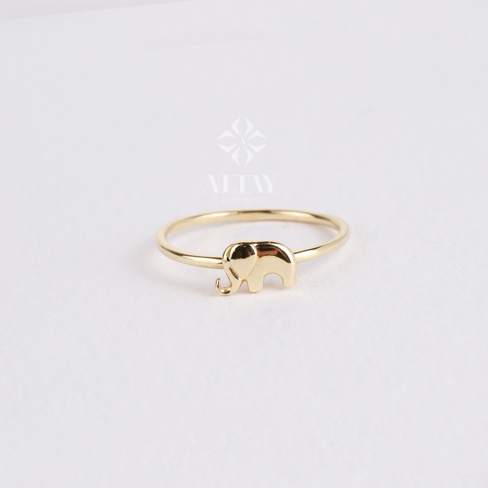 Solid Gold Elephant Ring, Stacking Thin Gold Ring, 14k Animal Gold Ring, Minimalist Ring, Gift for Her, Dainty Ring, Good Fortune Symbol