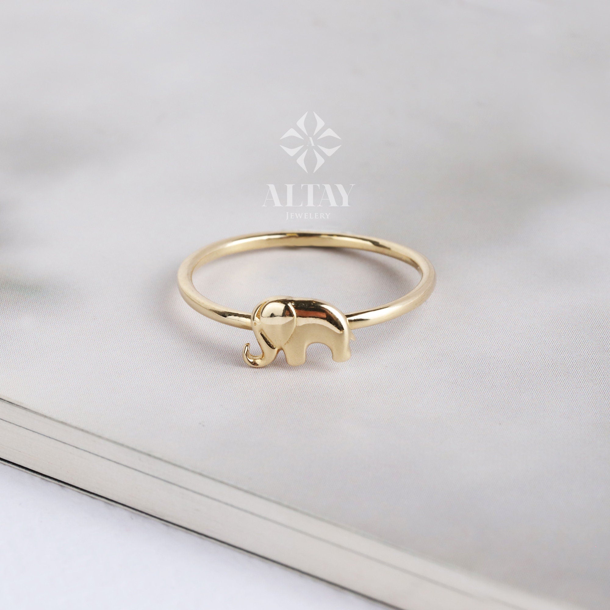 Solid Gold Elephant Ring, Stacking Thin Gold Ring, 14k Animal Gold Ring, Minimalist Ring, Gift for Her, Dainty Ring, Good Fortune Symbol