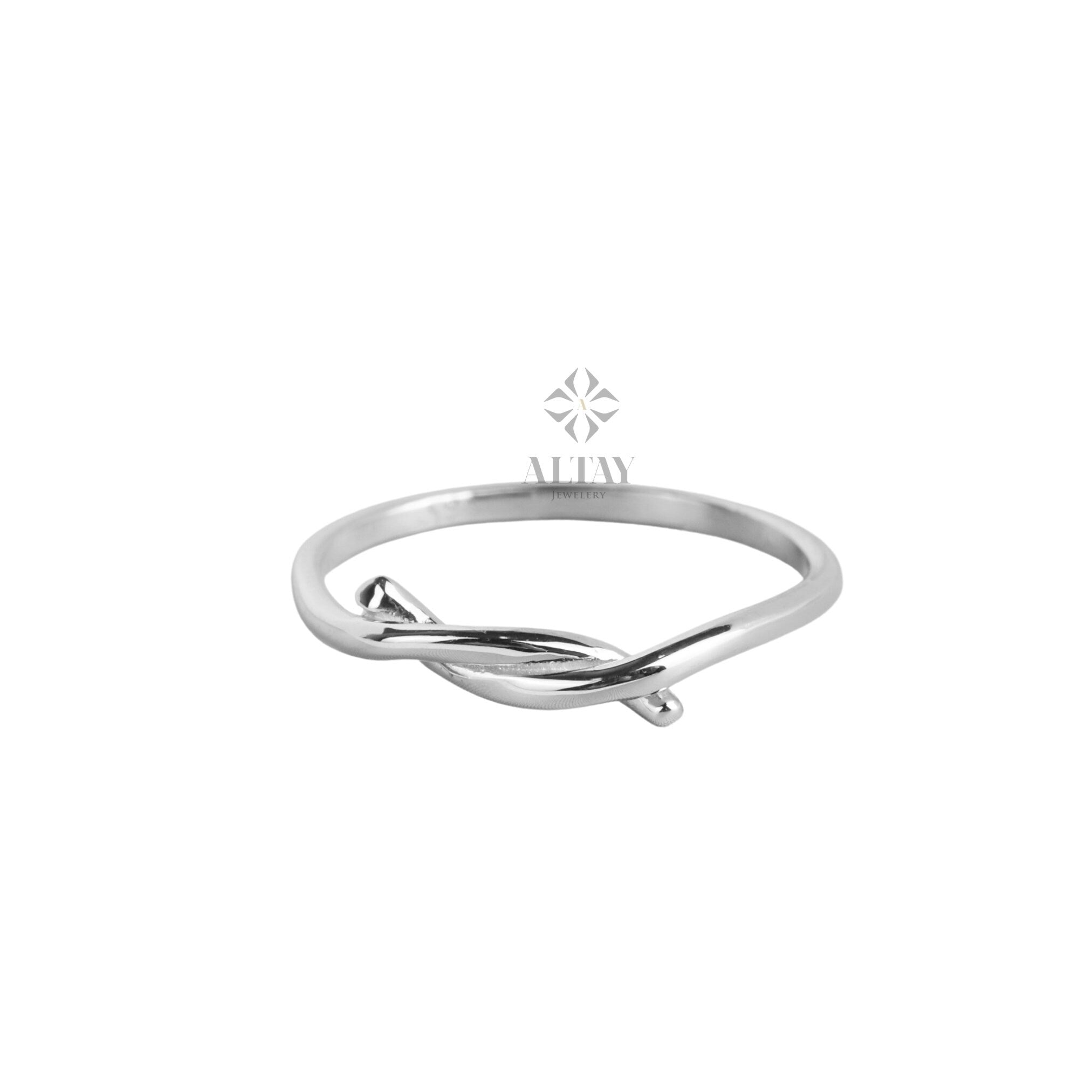 14K Solid Gold Knot Ring, Minimalist Tie Ring, Stacking Ring, Dainty Knuckle Band, Delicate Tangle, Fashion Jewelry Ring, Gift for Her