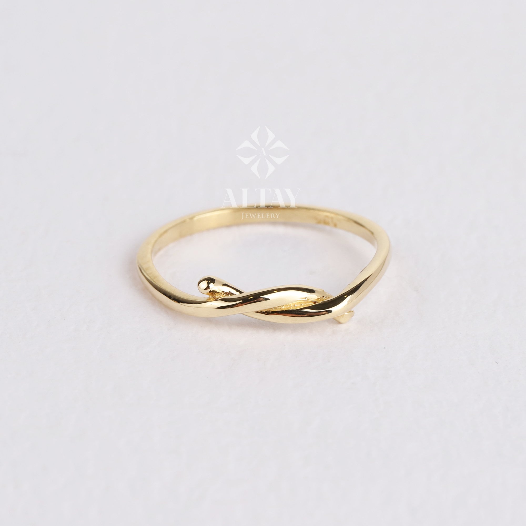 14K Solid Gold Knot Ring, Minimalist Tie Ring, Stacking Ring, Dainty Knuckle Band, Delicate Tangle, Fashion Jewelry Ring, Gift for Her