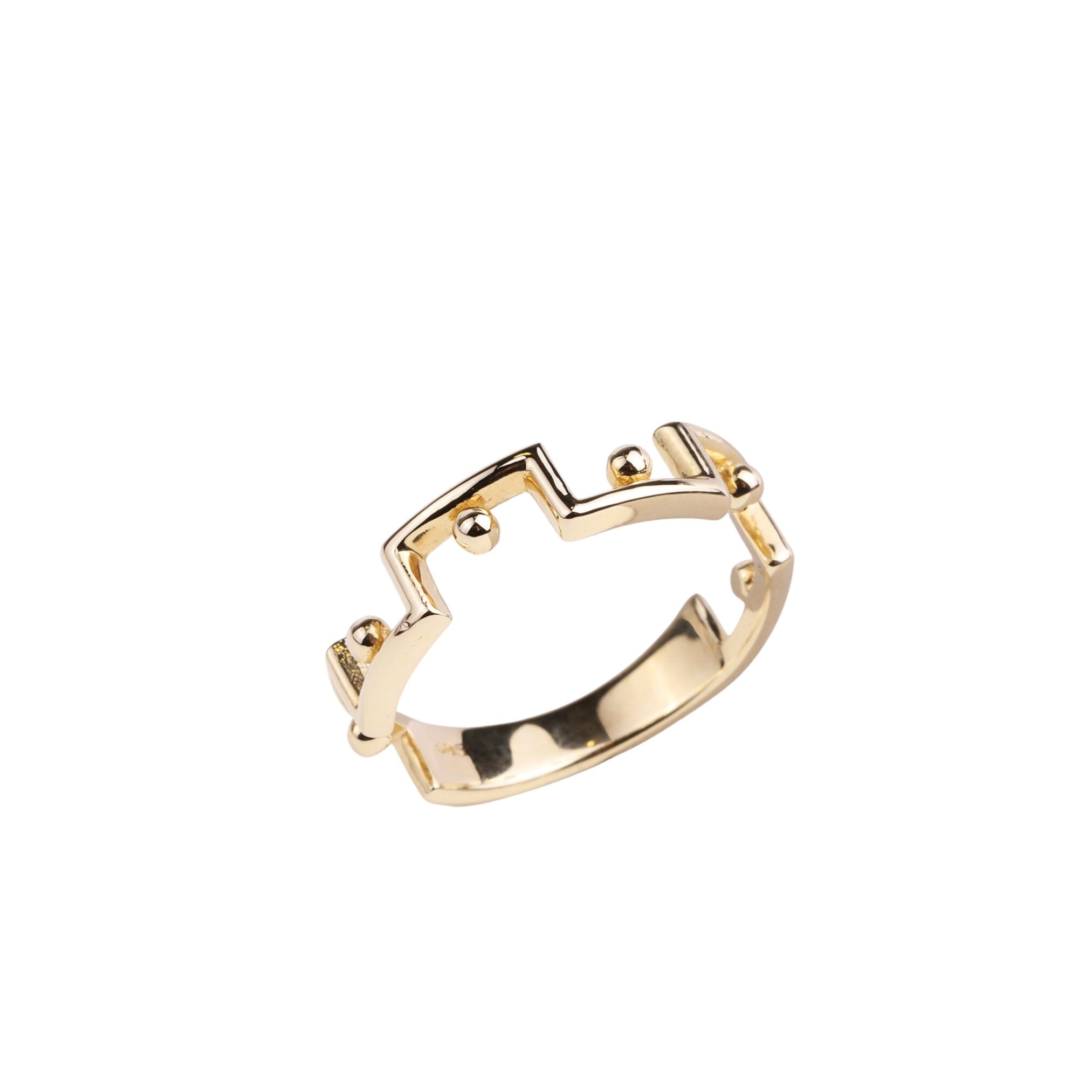 14K Gold Edge Ring, Dainty Geometric Bead Ring, Chunky Edge Gold Ring, Designer Thick Band Statement Ring, Angular Ring Real Gold