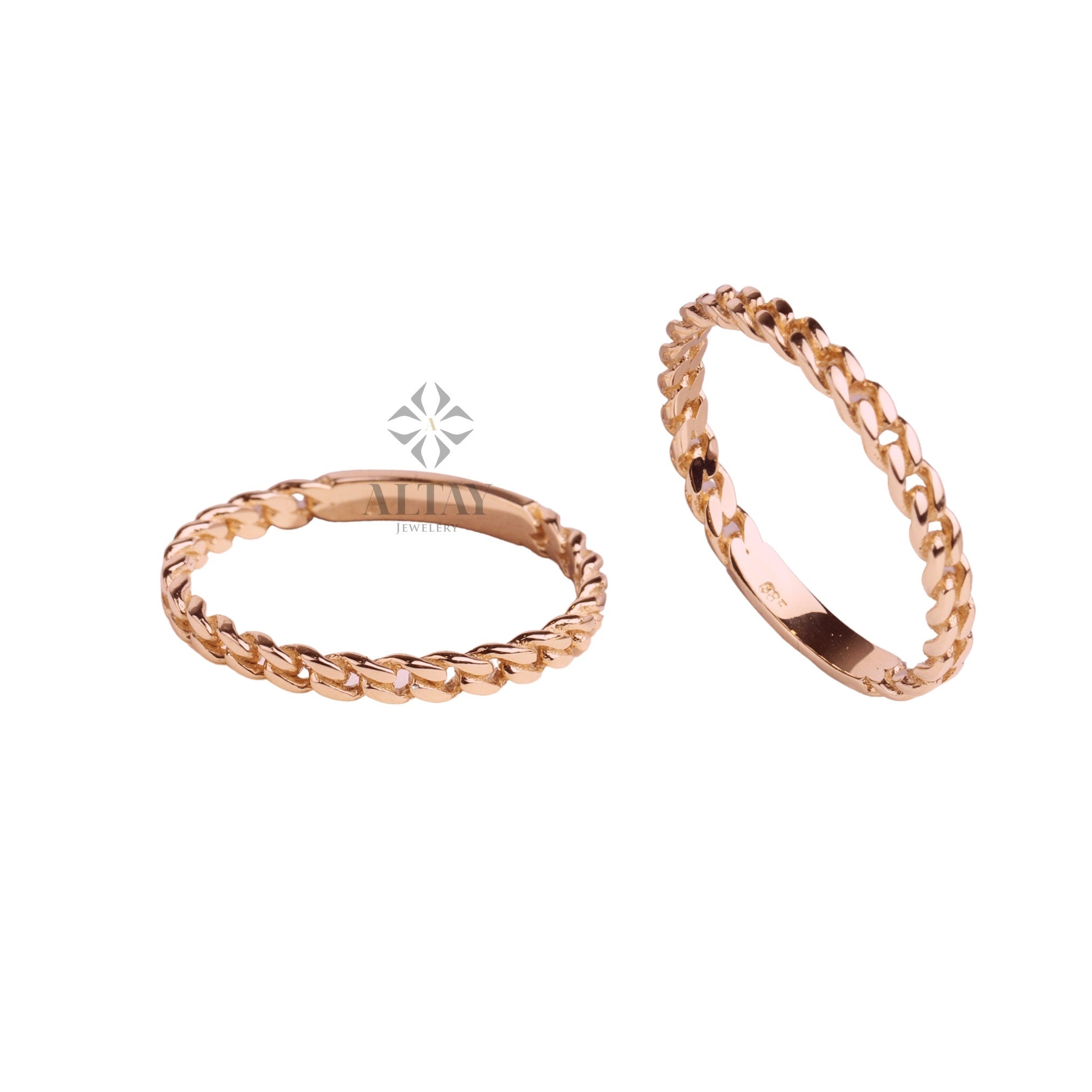 14K Gold Chain Ring, 2MM Cuban Link Ring, Thin Chain Curb Ring, Cuban Chain Ring, Solid Gold Stacking Ring, Minimalist Chain Link