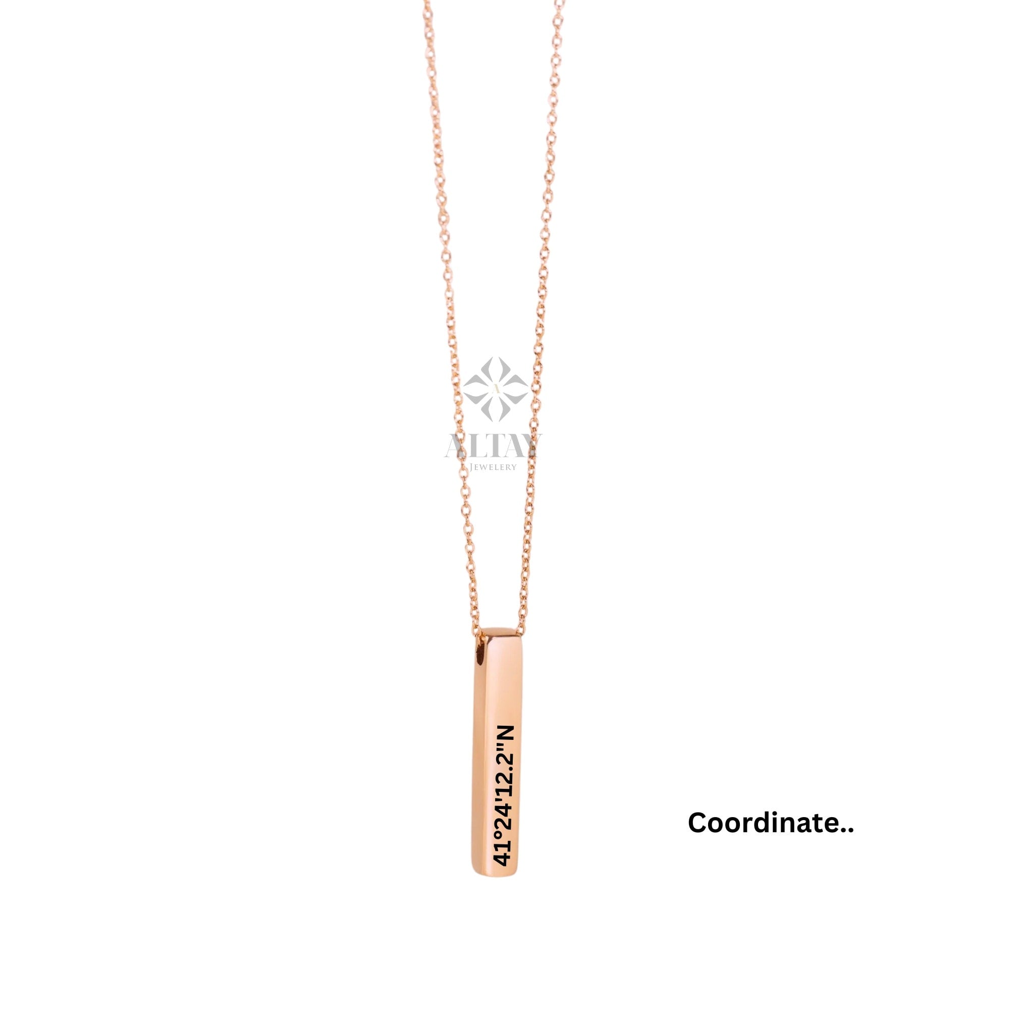 14K Gold 3D Vertical Bar Necklace, Engraved Custom Name Necklace, Gift For Family, Personalized Engrave 4 Side Necklace, Custom Name Jewelry