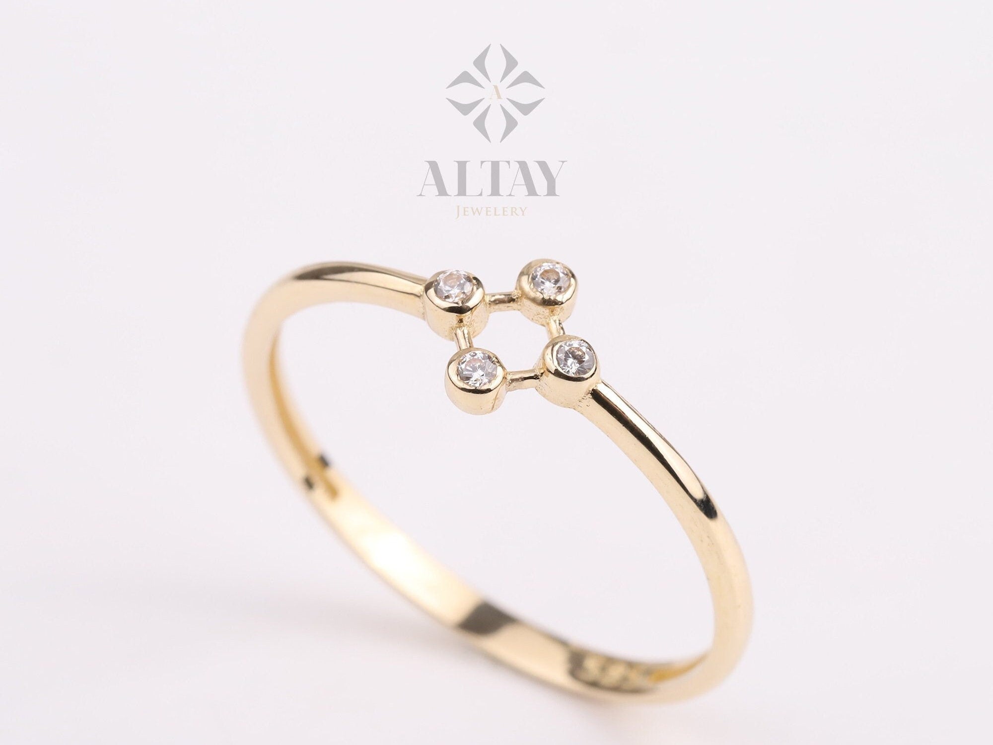 14K Gold Bezel Ring, 4 Beaded Stacking Ring, Cluster Cz ring, Engagement Ring, Anniversary Ring Women, Minimalist Stackable Jewelry