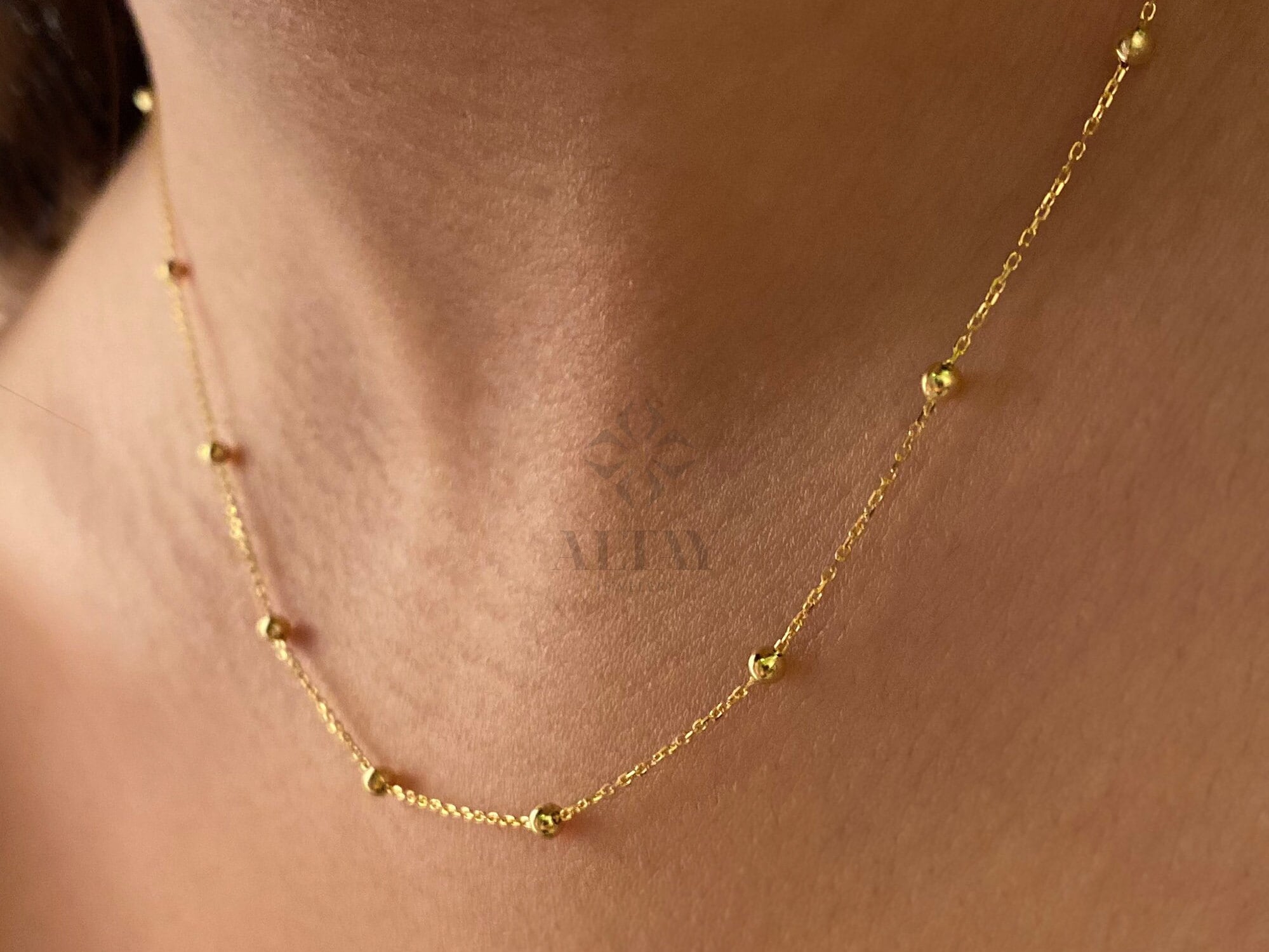 14K Gold Bead Chain Necklace Mini Balls Necklace