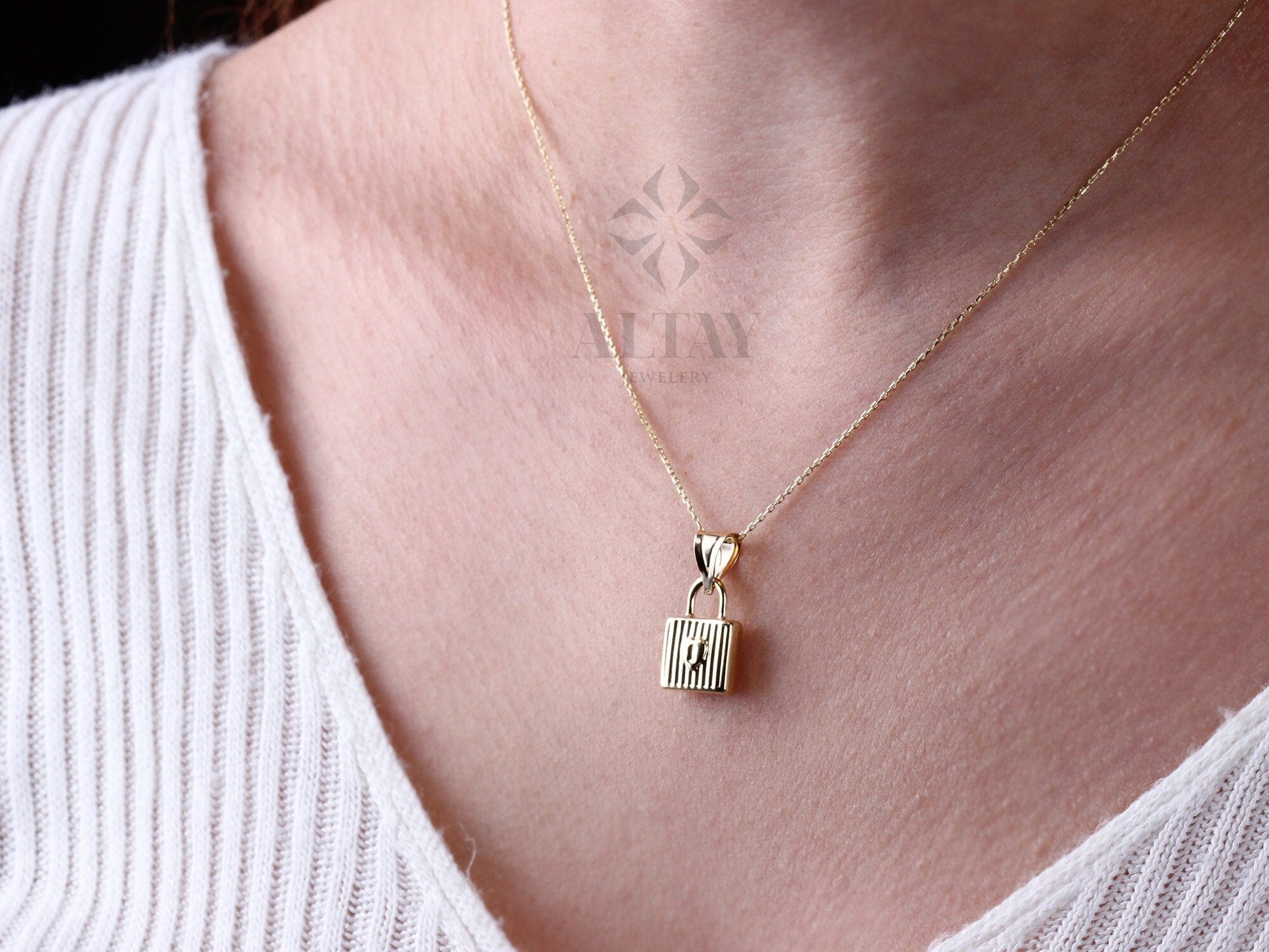 14k Gold Lock Necklace, Little Gold Lock Charm Necklace, Padlock Charm, Holiday Gift, Lock Necklace, Dainty Lovers Necklace, Gift for Her
