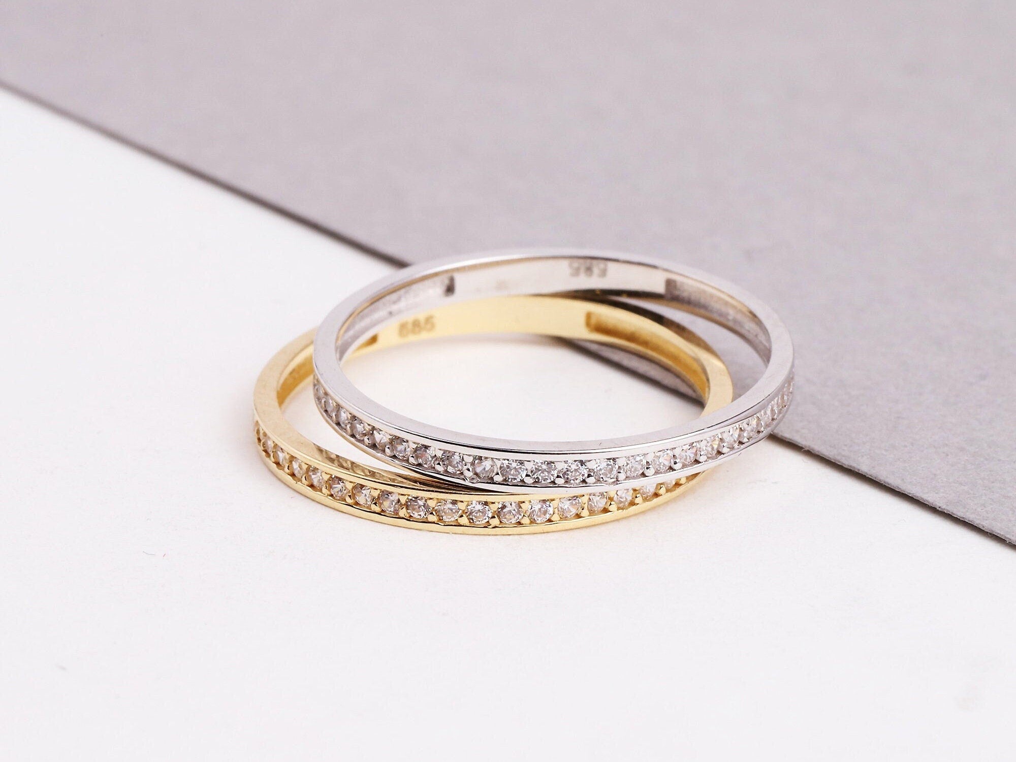 14K Gold Half Eternity Ring, Wedding Band, Stacking Rings, Minimalist Ring, CZ Eternity Ring, Dainty Eternity Ring, CZ Wedding Ring