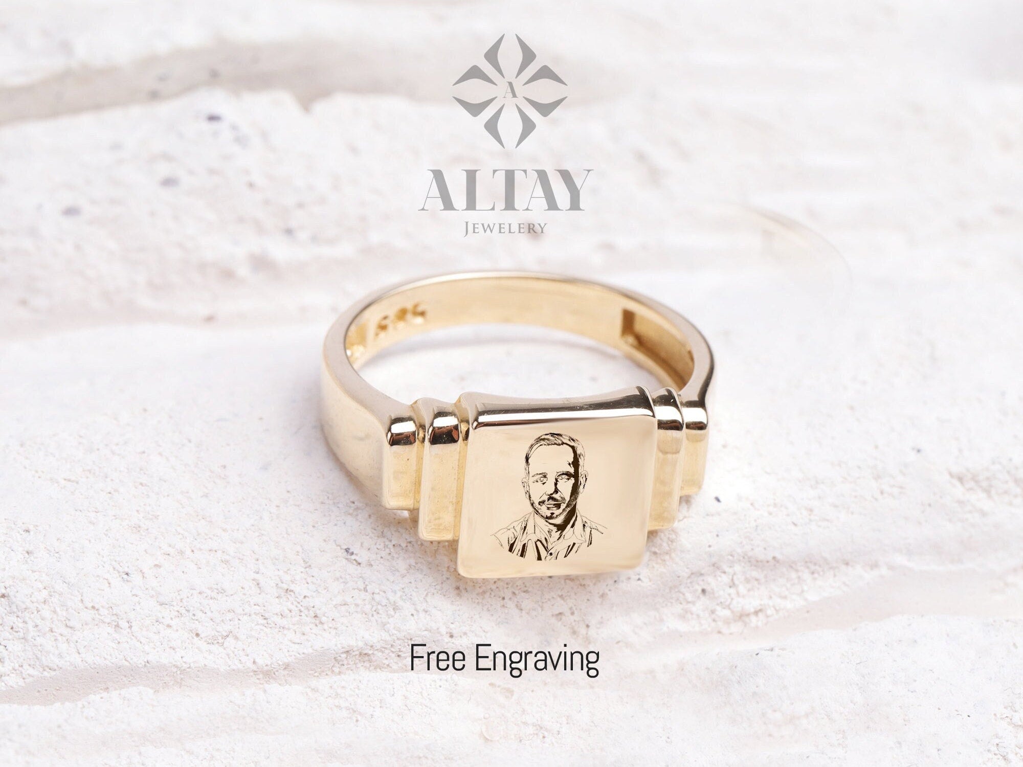 14K Gold Square Signet Ring, Personalized Signet Ring, Engraved Custom Signet Band, Handmade Signet Letter Ring, Monogram Ring, Pinky Ring