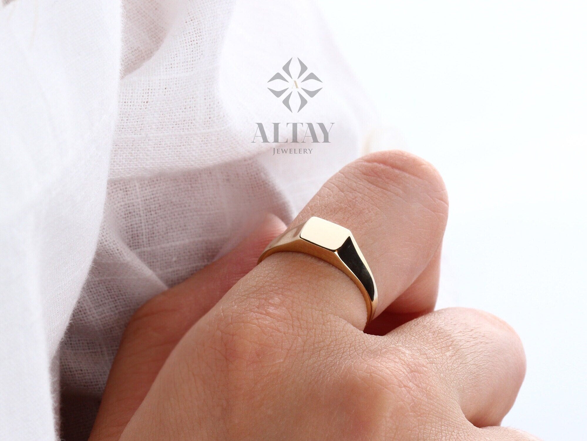 14K Gold Square Signet Ring, Personalized Signet Ring