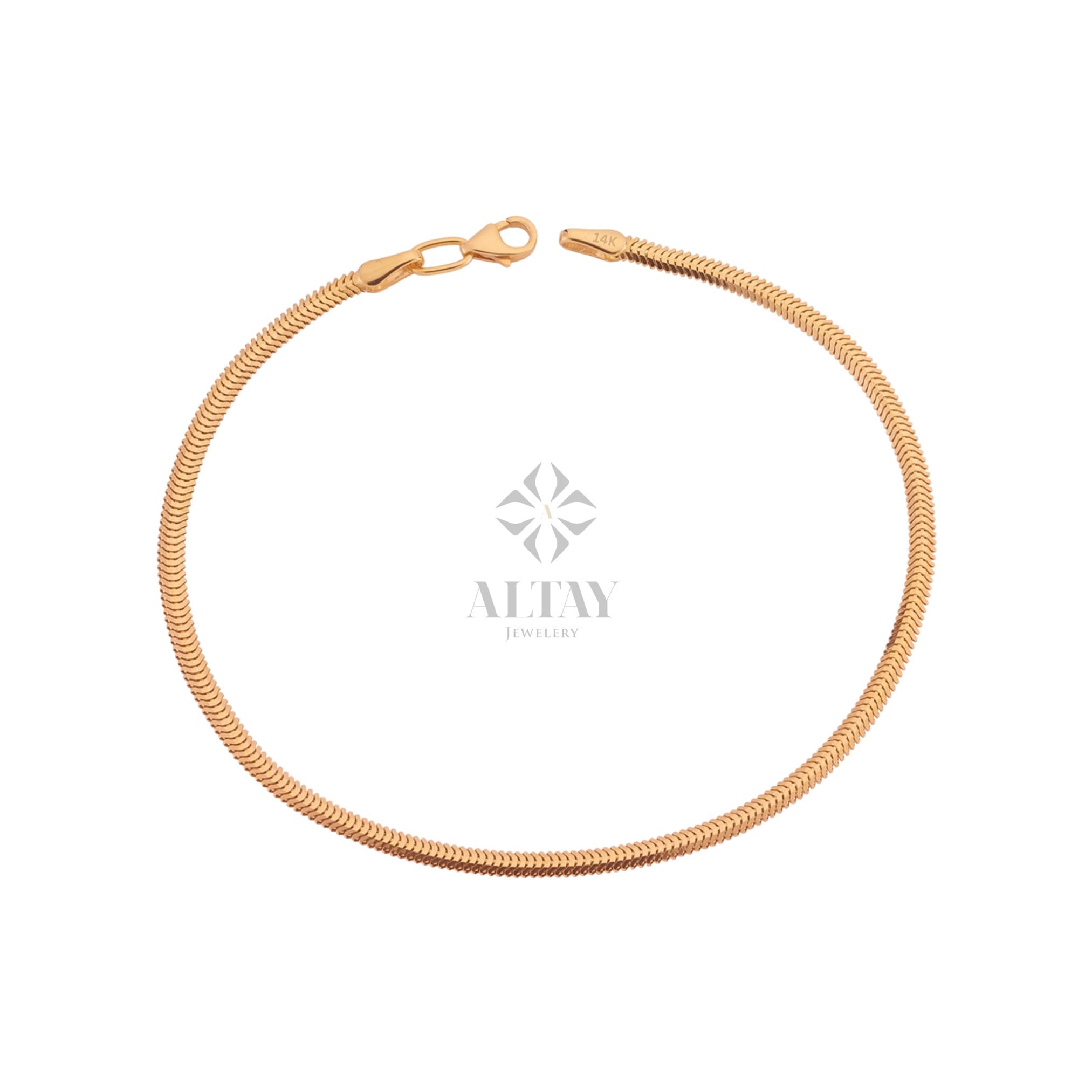 14K Gold Snake Chain Anklet, 2.5mm Herringbone Anklet, Snake Gold Anklet, Handmade Gold Snake Anklet, Layering Chain Anklet, Gift For Her