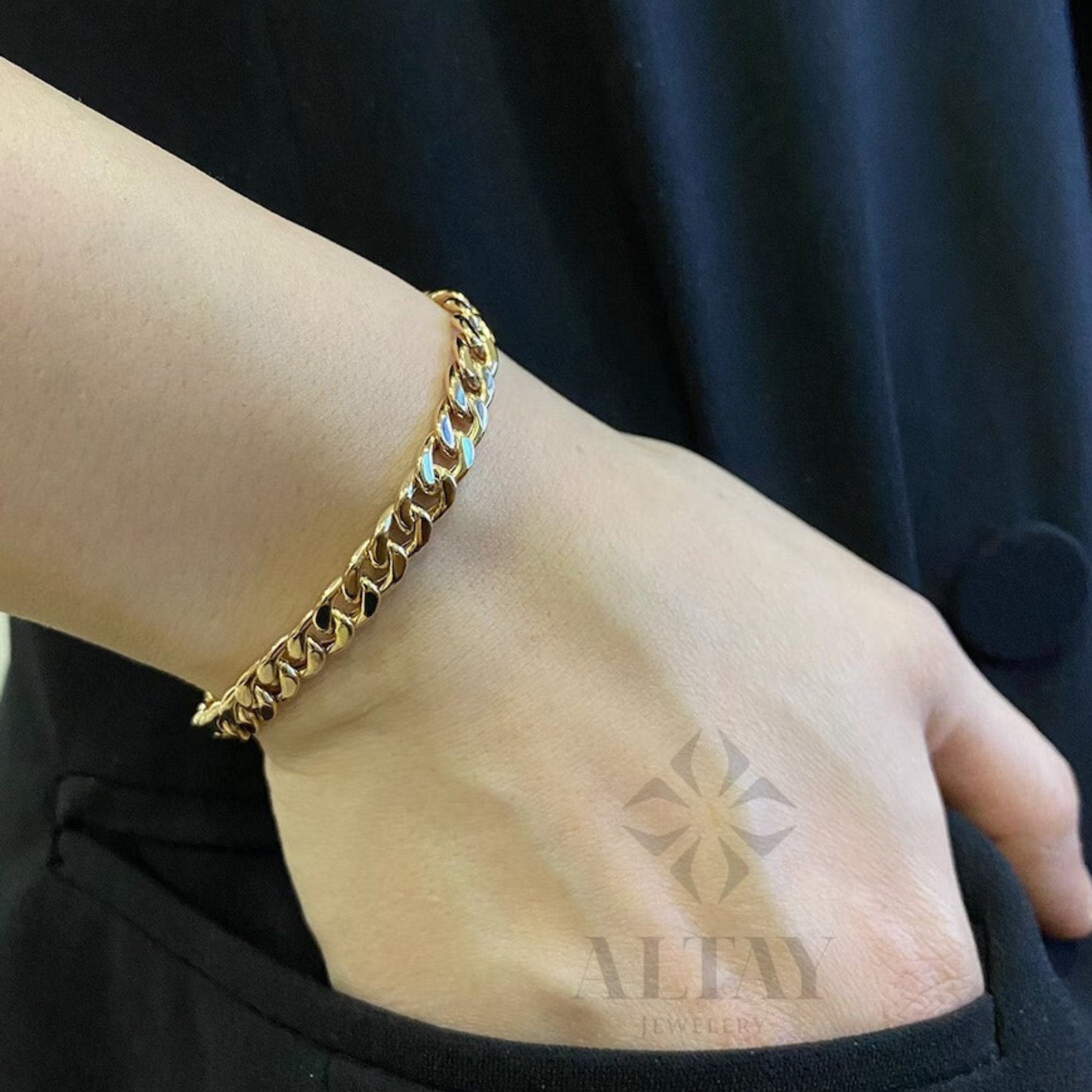 14K Gold 6MM Cuban Link Bracelet, Layering Chain, Curb Chunky Retro Chain, Bold Link, Gift For Her, Stacking Bracelet, Unisex Bracelet,