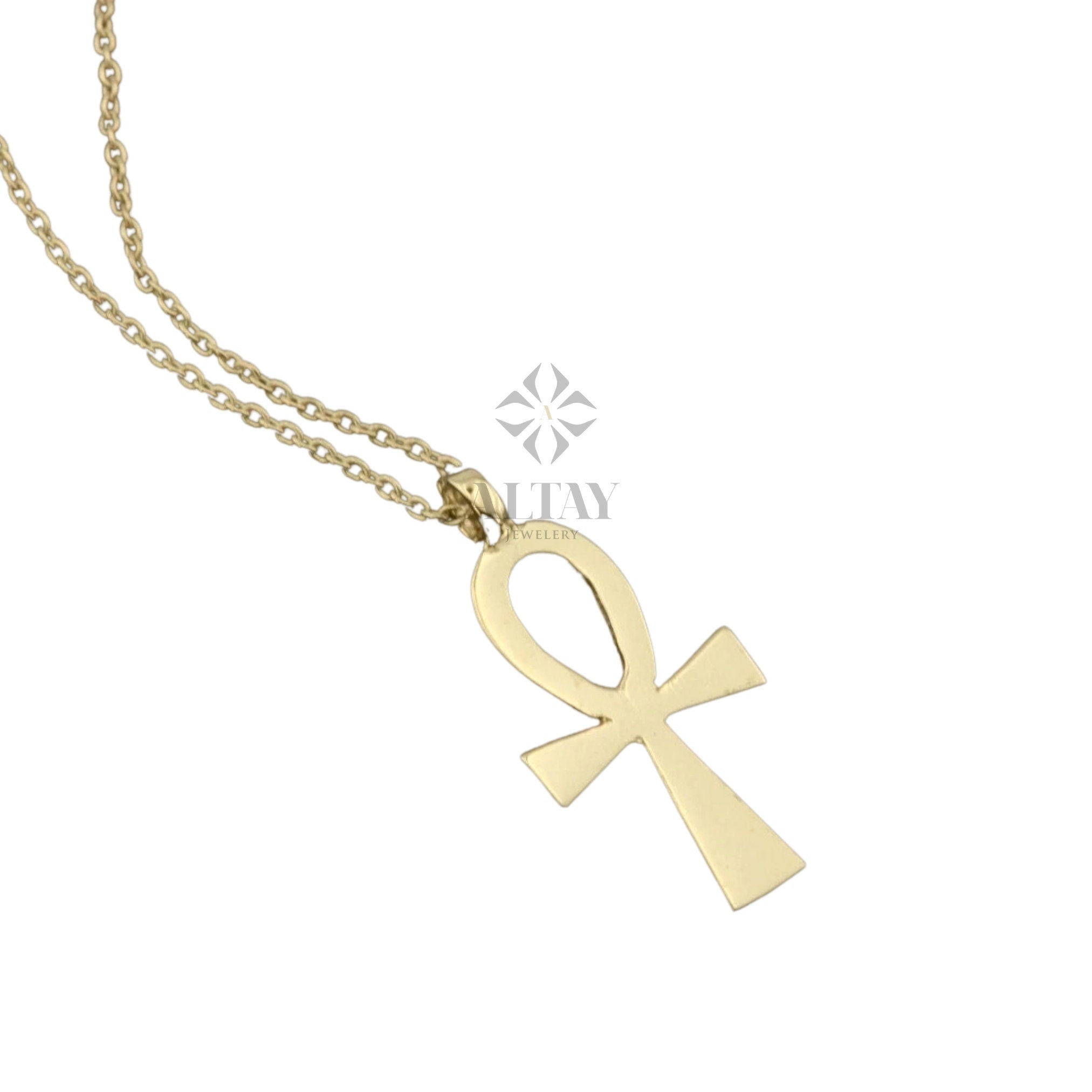 14K Gold Ankh Necklace, Symbol Of Eternity Life, Cross Religious Sign, Real Minimal Ankh Pendant, Gift For Her Him, Dainty Everyday Jewelry