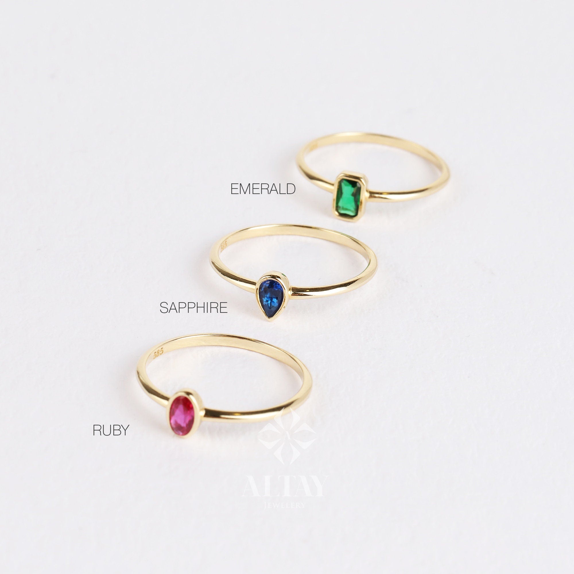 14K Gold Birthstone Rings, Personalized Family Birthstone Ring, Custom Made Birthstone Ring For Mothers, Unique Birthday Gemstone Ring