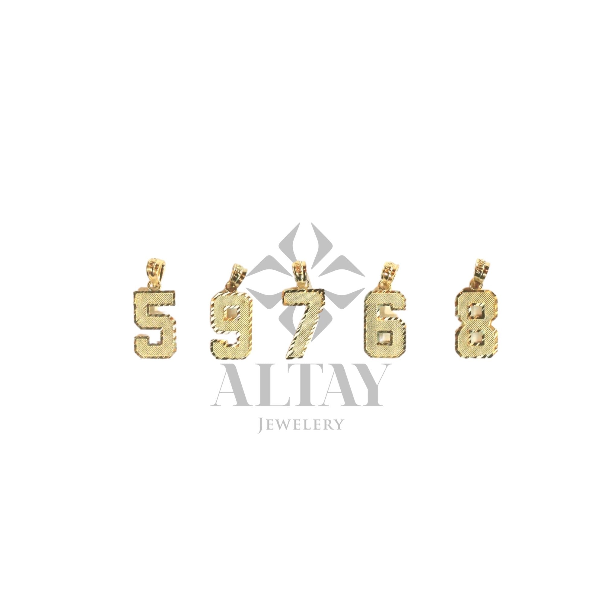 14K Solid Gold Number Pendant - 0-9 Diamond Cut Necklace Charm
