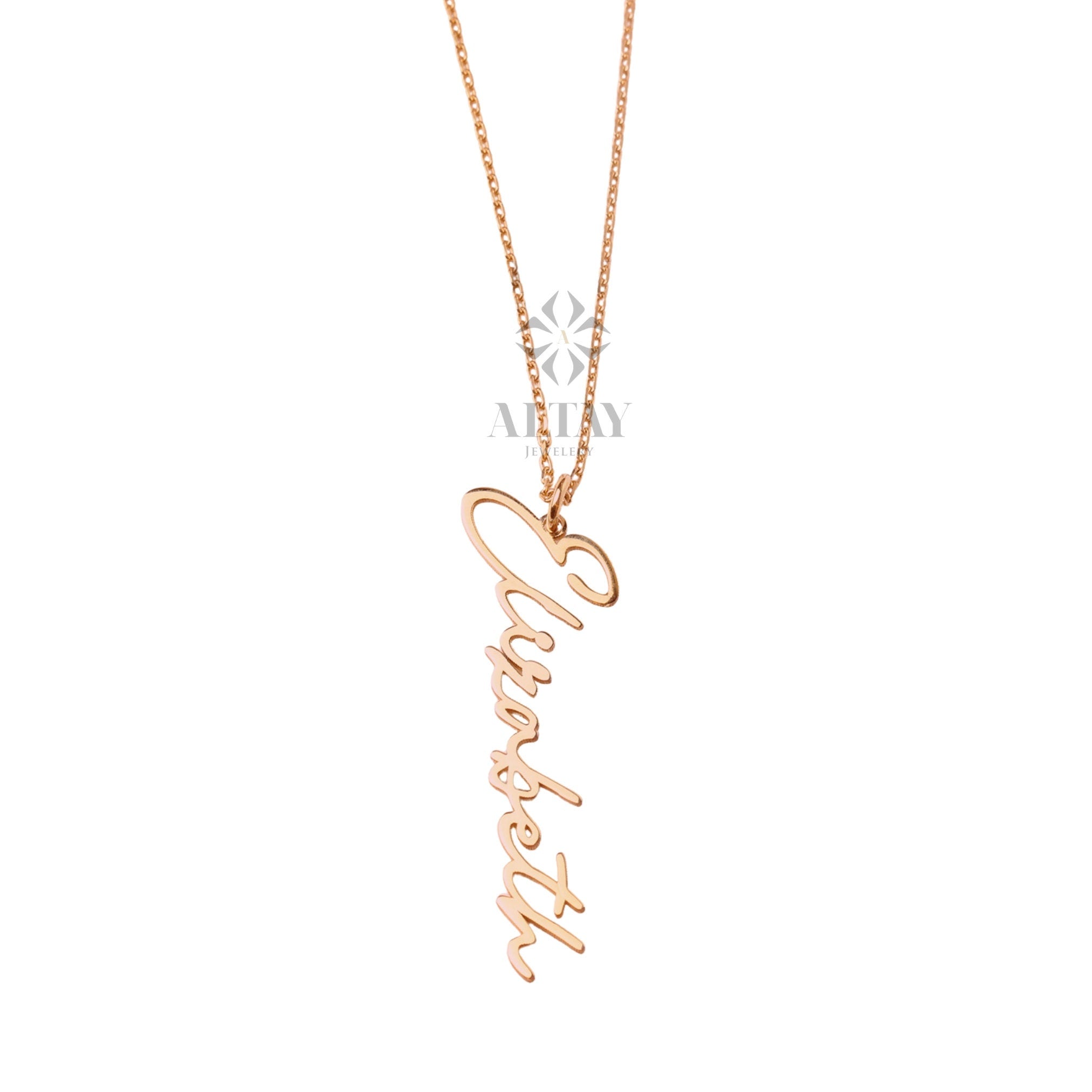 14K Gold Vertical Name Necklace, Cursive Name Necklace, Gold Signature Necklace, Custom Name Necklace, Tiny Nameplate Necklace for Women
