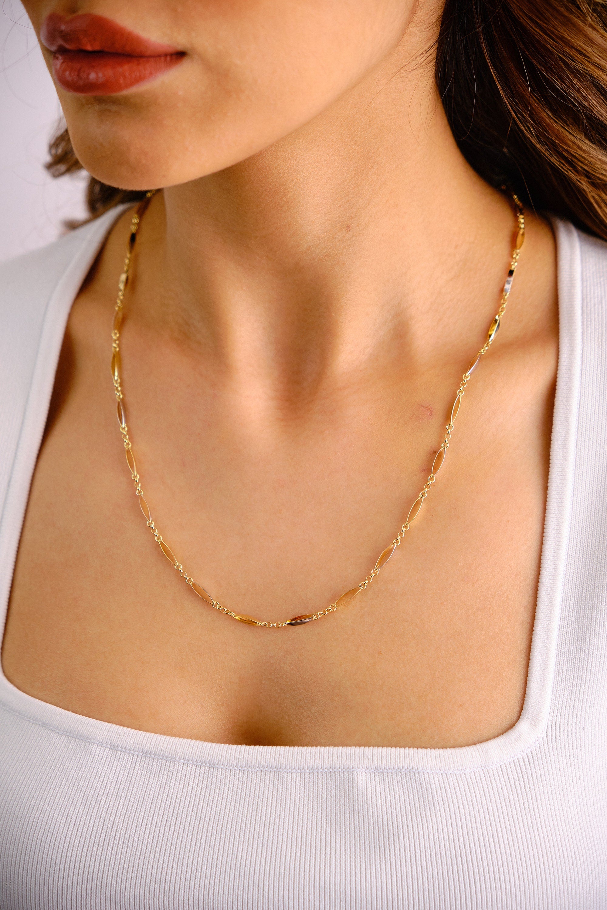 14K Gold Figaro Chain Necklace, 2mm Oval Figaro Chain Choker, Dainty Layering Gold Necklace, Men Women Figaro Chain Necklace, Thin Chain