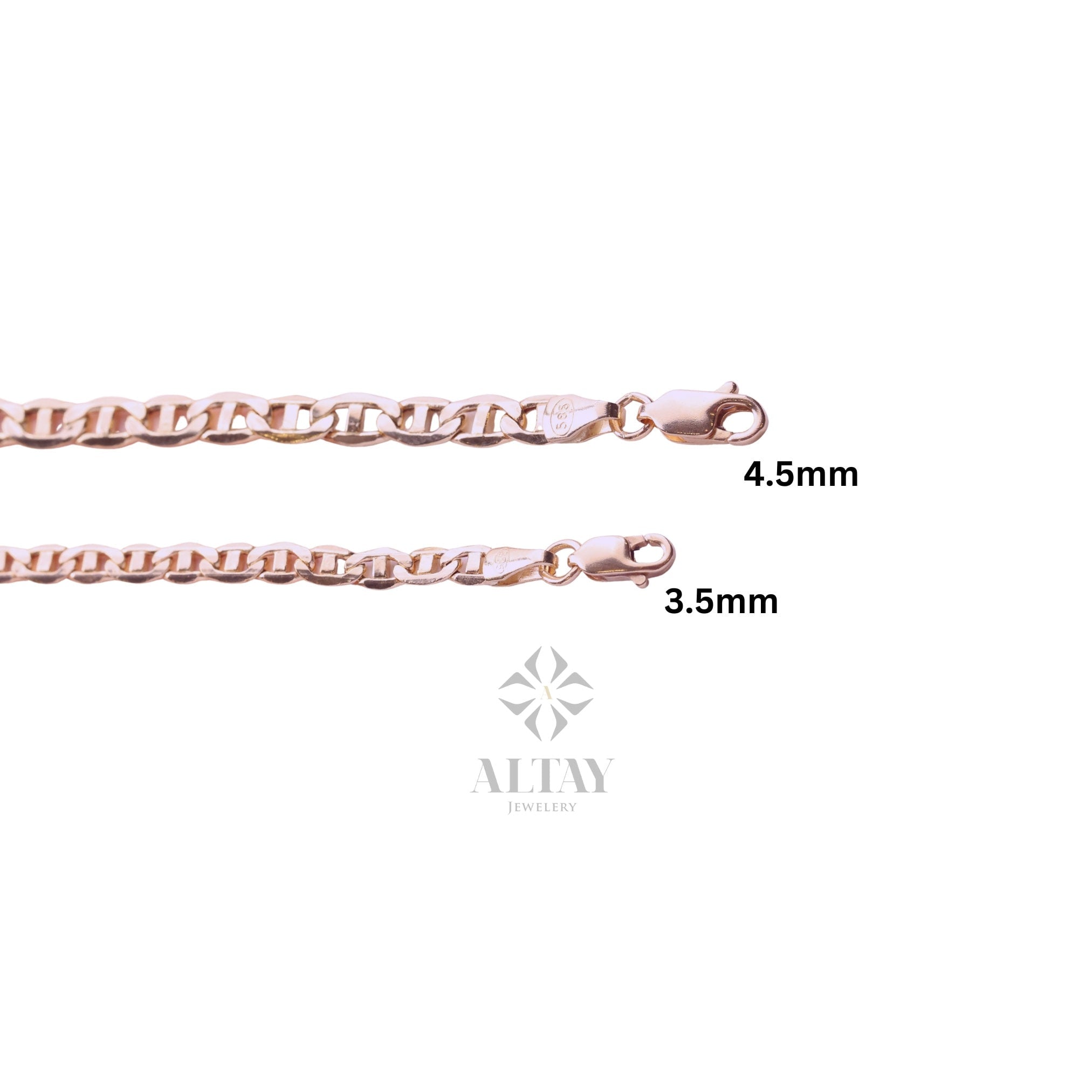 14K Gold Anchor Mariner Chain Necklace, 3mm 4mm Flat Choker, Mariner Curb Chain, Bold Mariner Chain, Mariner Anchor Chain, Men Women Chain