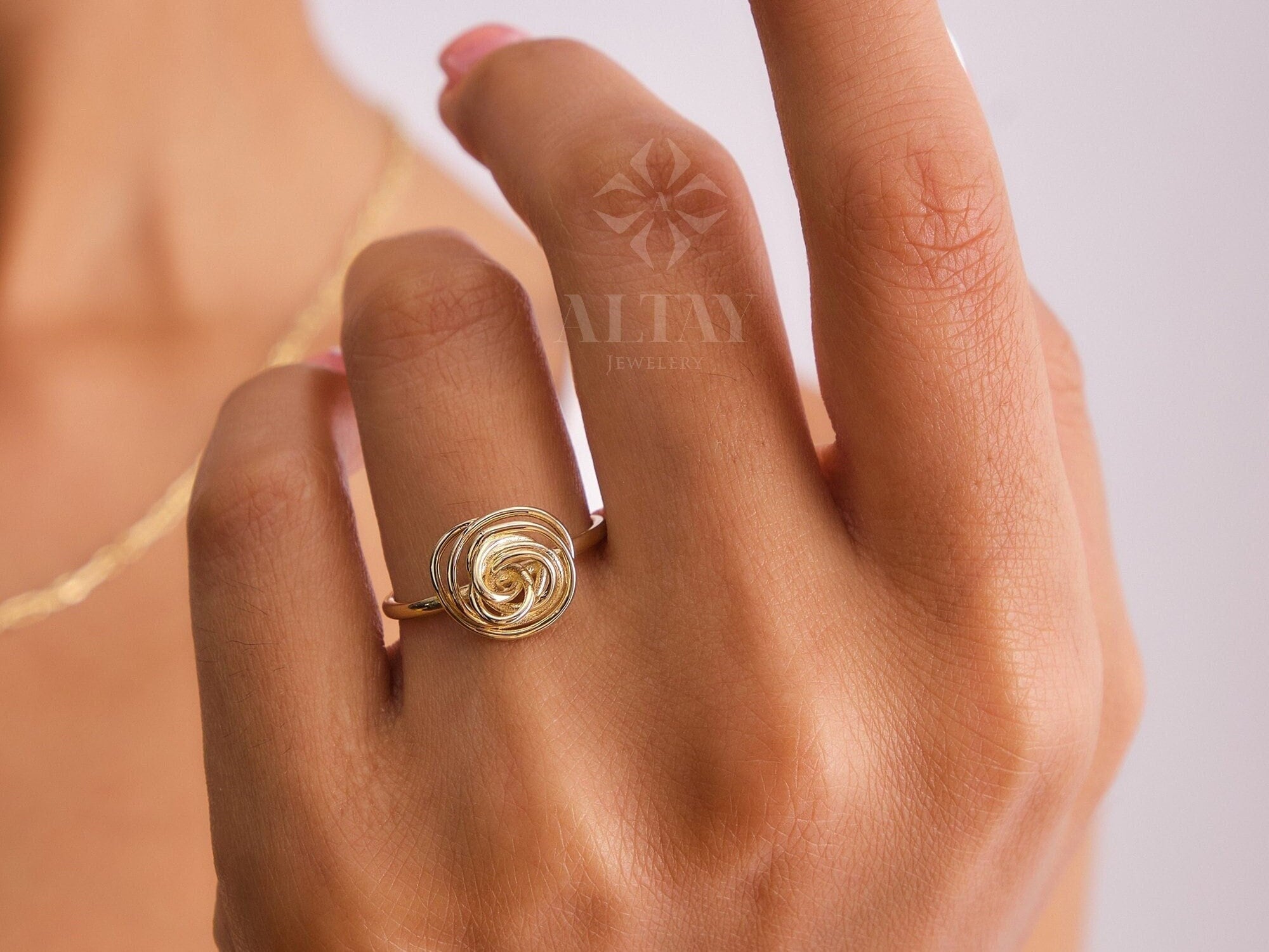 14K Gold Spiral Ring, Wire Rose Flower Ring, Swirl Rose Ring, Wrapped Wire Rose Band, Thin Wire Gold Ring, Handmade Stackable Ring