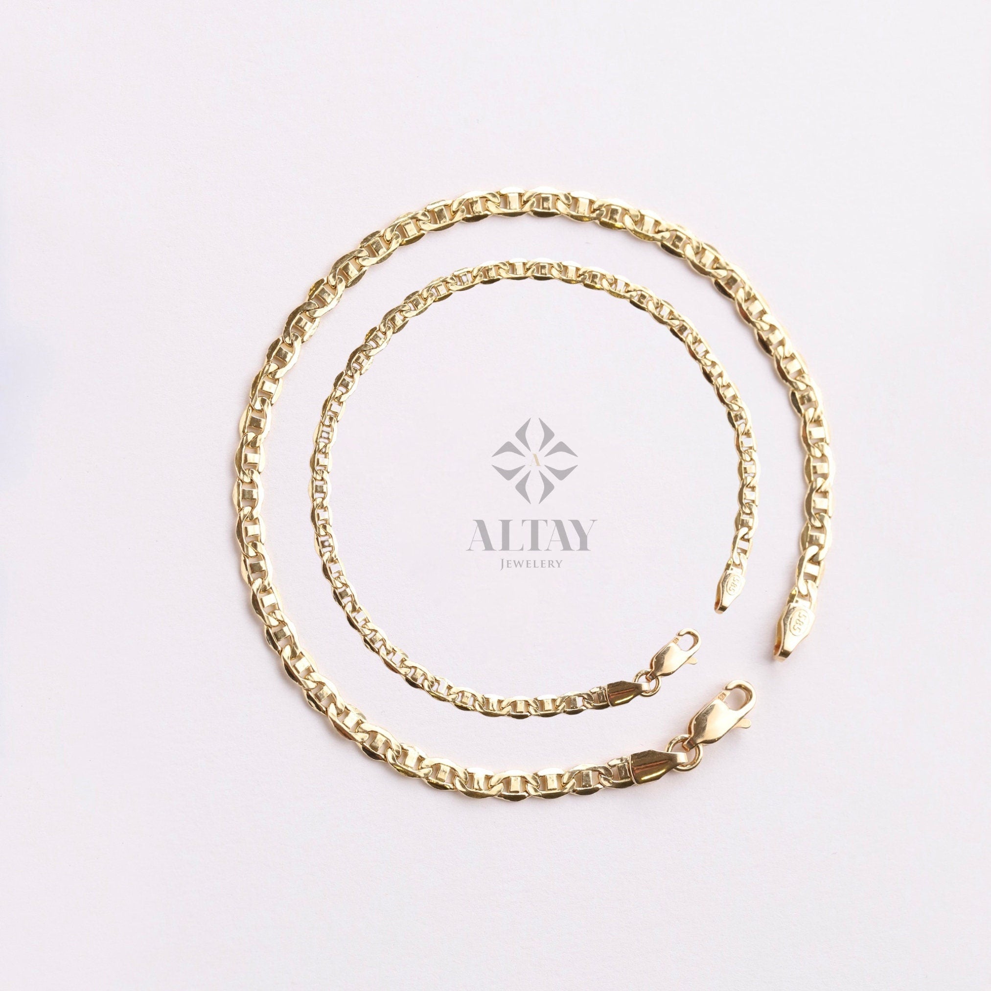 14K Gold Anchor Mariner Chain Anklet, 3mm 4mm Flat Anklet, Mariner Curb Chain, Bold Mariner Chain, Mariner Anchor Chain, Men Women Chain