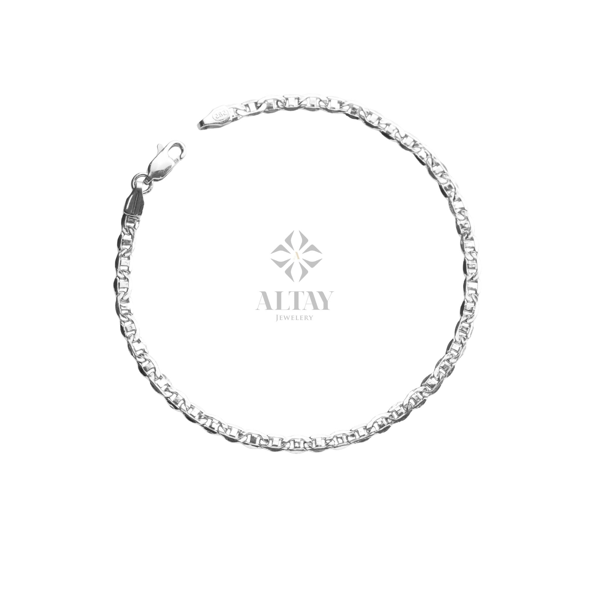 14K Gold Anchor Mariner Chain Bracelet, 3mm 4mm Flat Bracelet, Mariner Curb Chain, Bold Mariner Chain, Mariner Anchor Chain, Men Women Chain