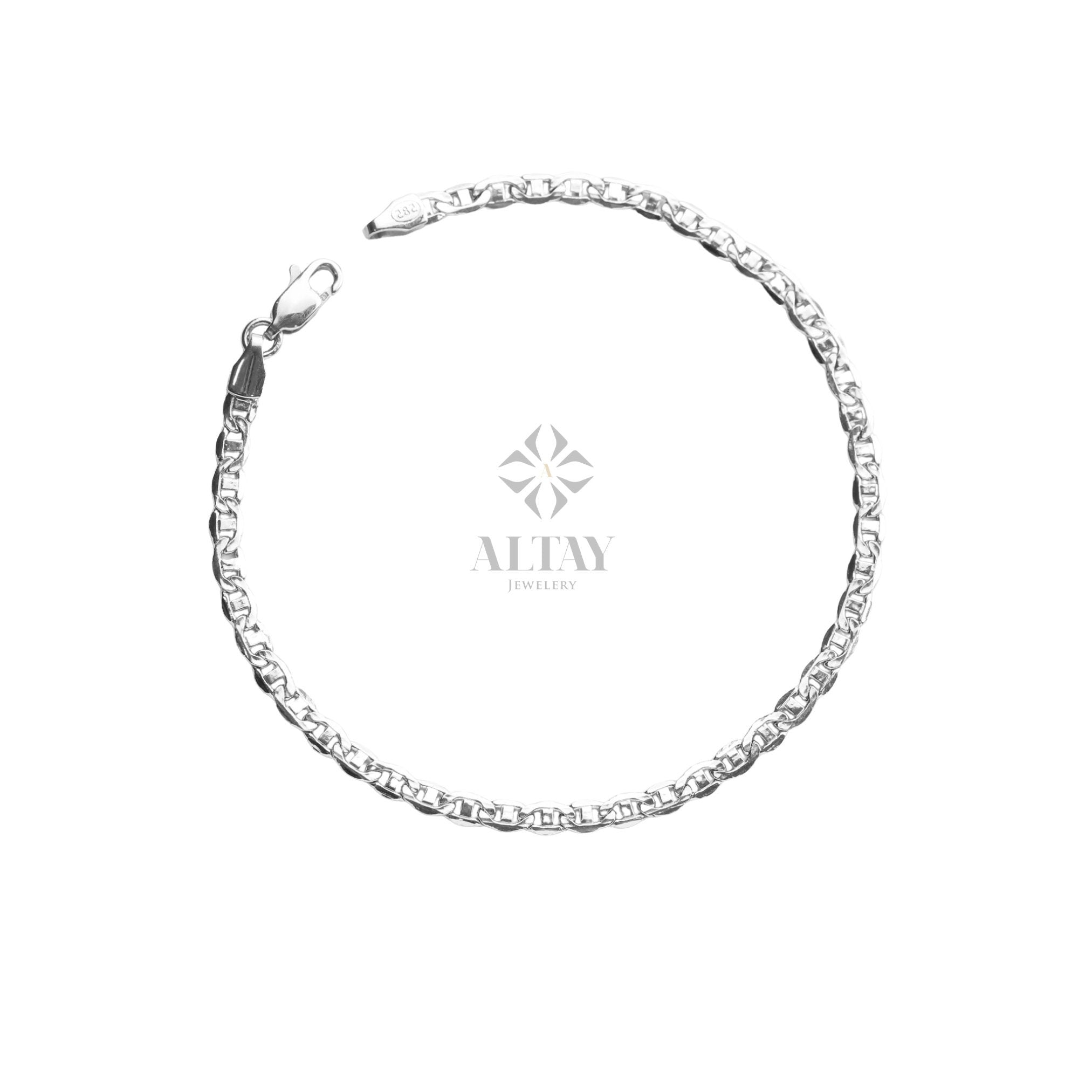 14K Gold Anchor Mariner Chain Anklet, 3mm 4mm Flat Anklet, Mariner Curb Chain, Bold Mariner Chain, Mariner Anchor Chain, Men Women Chain