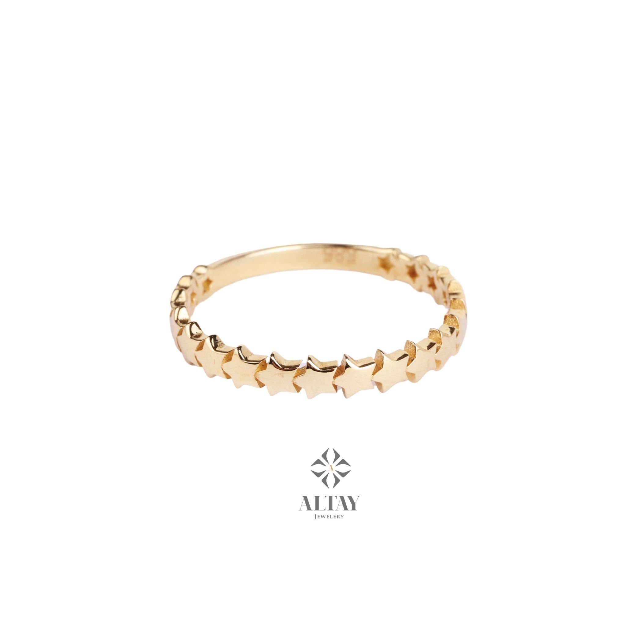 14K Gold Star Ring, Gold Multi Stars Ring, Starburst Minimalist Ring, Tiny Astral Star Band, Stacking Dainty Gold Ring, Gift for Wife