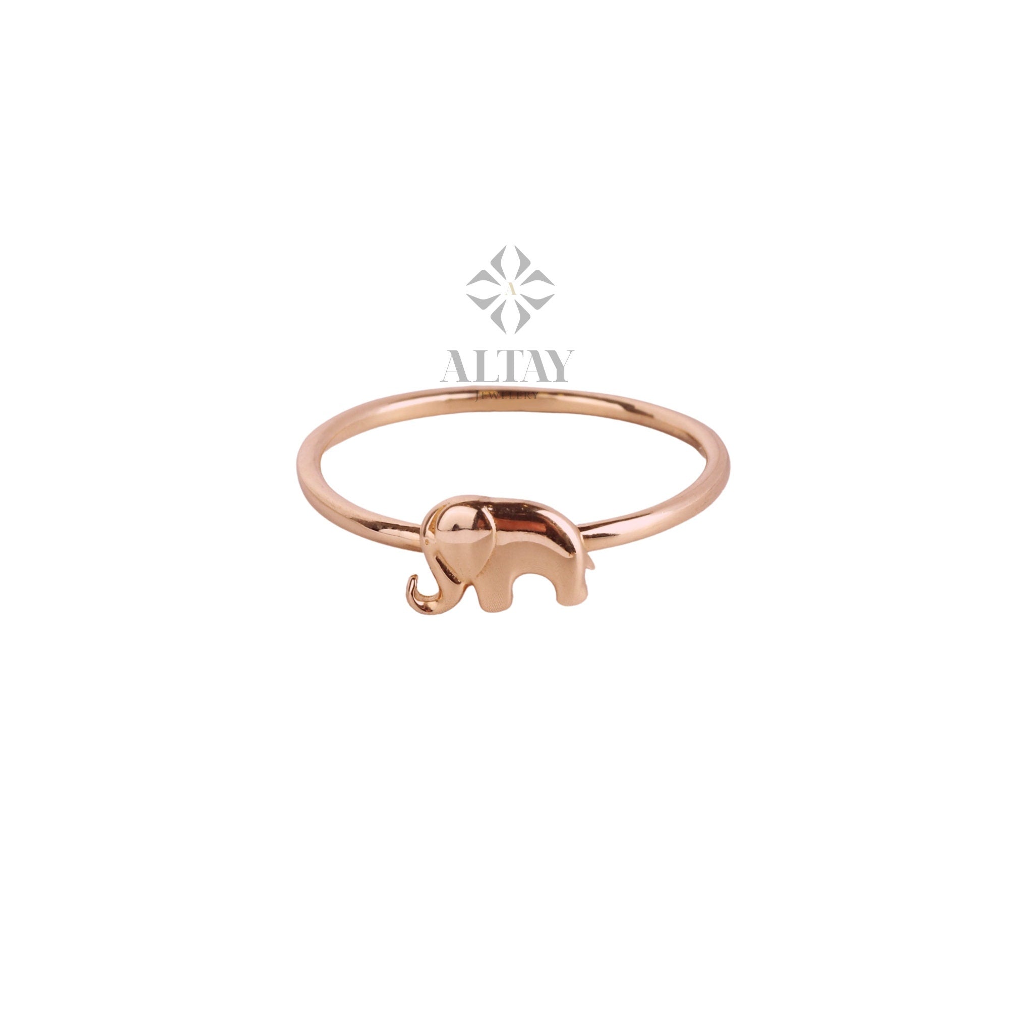 Solid Gold Elephant Ring, Stacking Thin Gold Ring, 14k Animal Gold Ring, Minimalist Ring, Gift for Her, Dainty Ring, Good Fortune Symbol