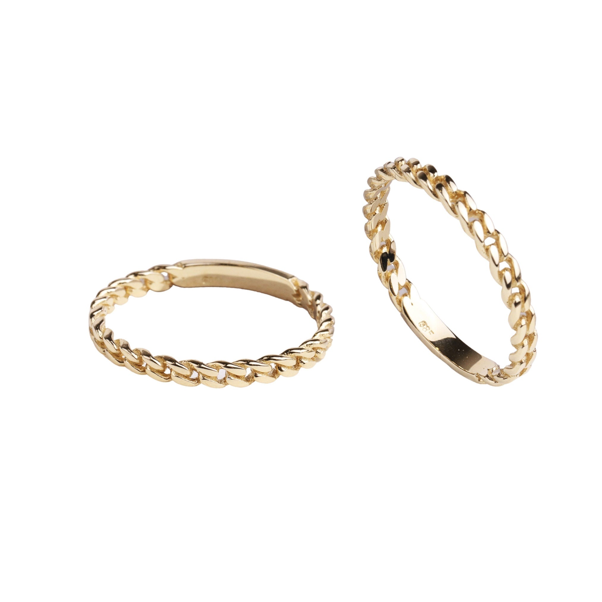 14K Gold Chain Ring, 2MM Cuban Link Ring, Thin Chain Curb Ring, Cuban Chain Ring, Solid Gold Stacking Ring, Minimalist Chain Link