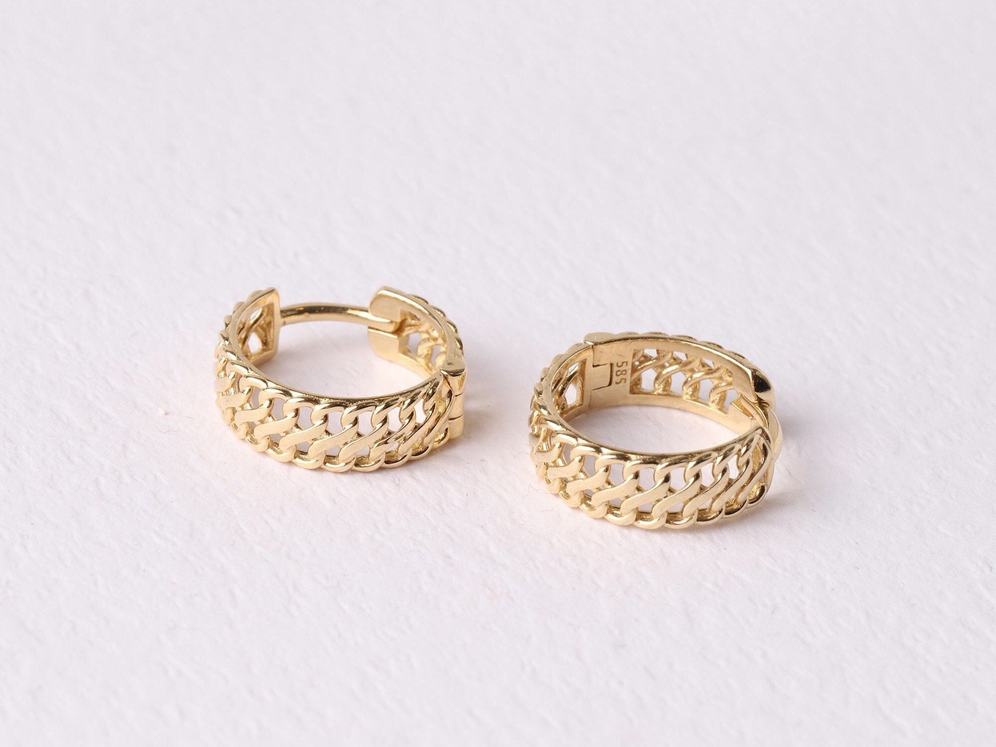 14K Gold Vienna Hoop Earrings, Vienna Hoop Earrings, Small Hoop Earrings, Huggie Hoop, Armoured Chain Hoop, Chunky Gold Hoop, Gift For Her
