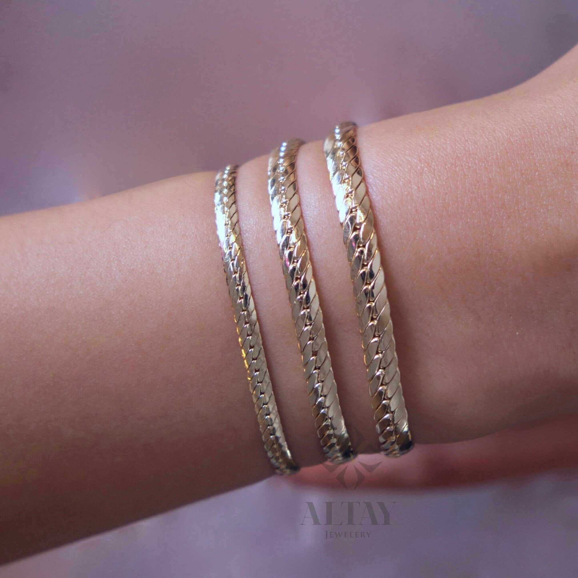 14K Gold Cuban Link Bracelet, 4mm 5mm 6mm Curb Chain Bracelet, Bold Link Chunky Vintage Chain Bracelet, Men Women Stacking Gold Bracelet