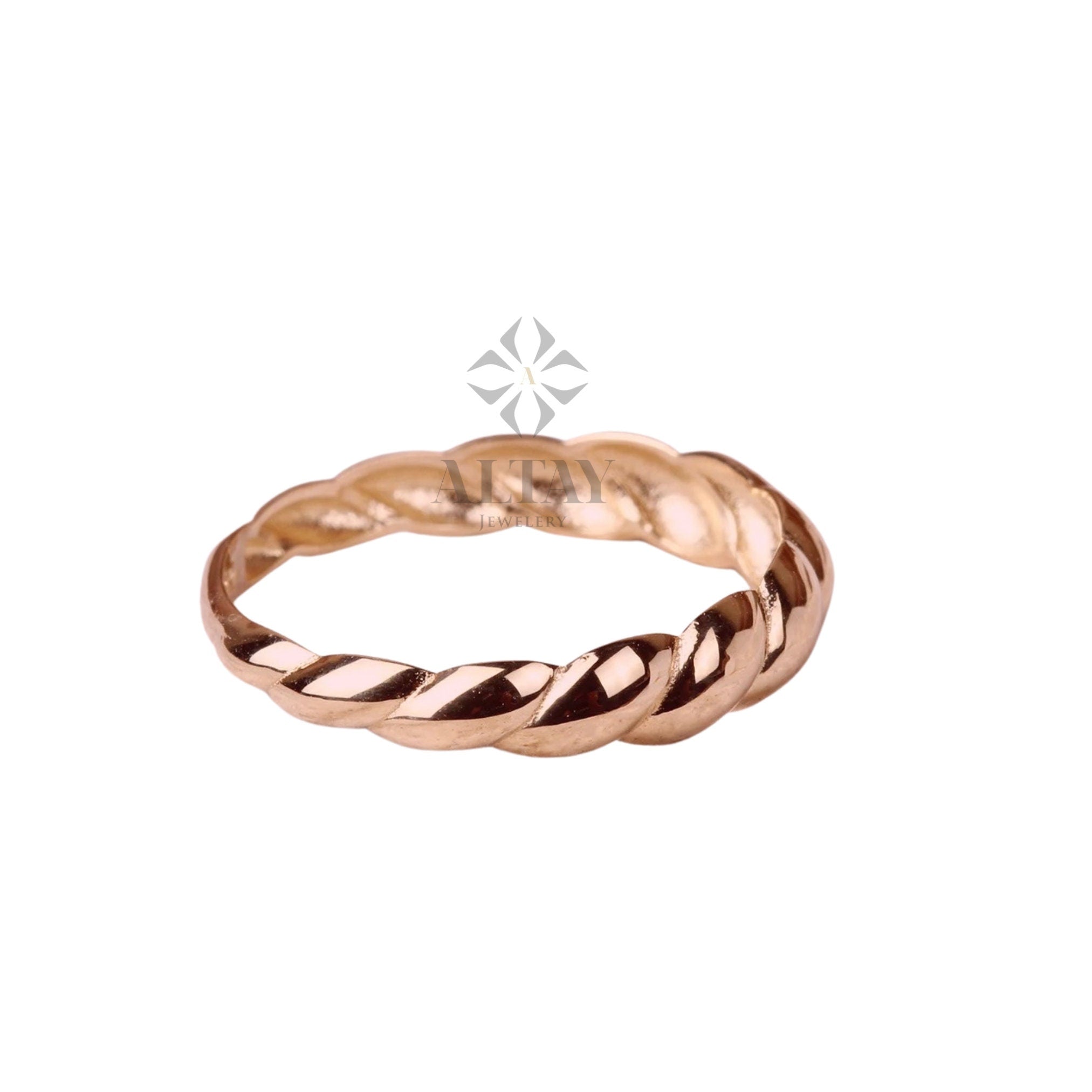 14K Gold Twisted Band Ring, Dainty Rope Style Gold Ring, Minimal Real Gold Ring, Everyday Stacking Band, Gift for Her