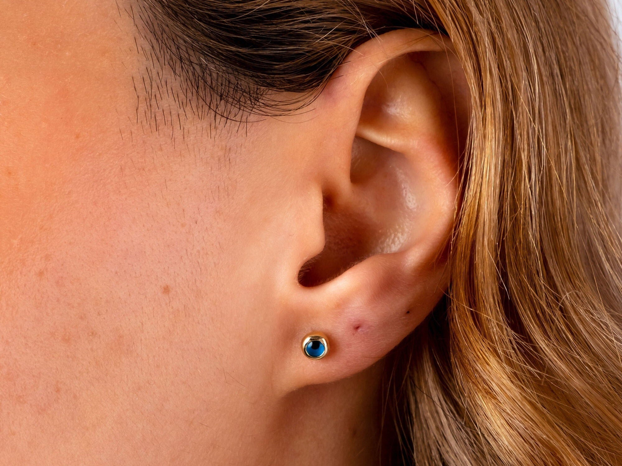 14K Gold Evil Eye Stud Earrings, Evil Eye Tiny Stud, Round Earrings, Minimalist Protection Jewelry, Dot Evil Eye Stud Earrings