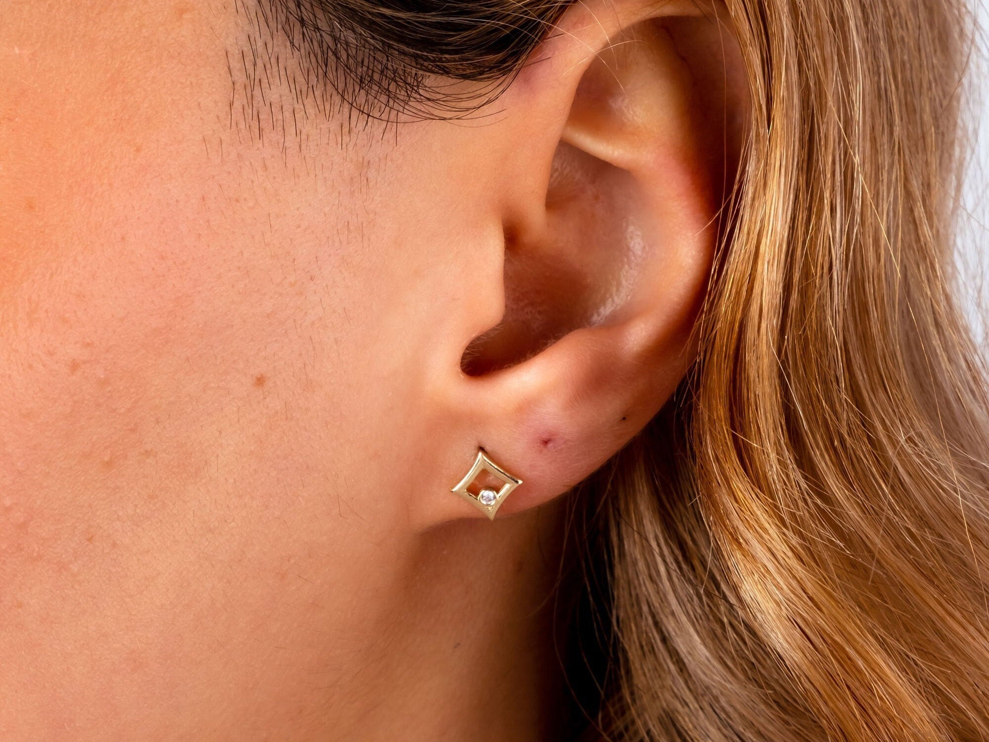 14K Gold Kite Stud Earrings, Helix Stud Earrings, Cz Diamond Gold Cartilage Stud, Minimalist Kite Piercing, Handmade Kite Stud, Gift For Her
