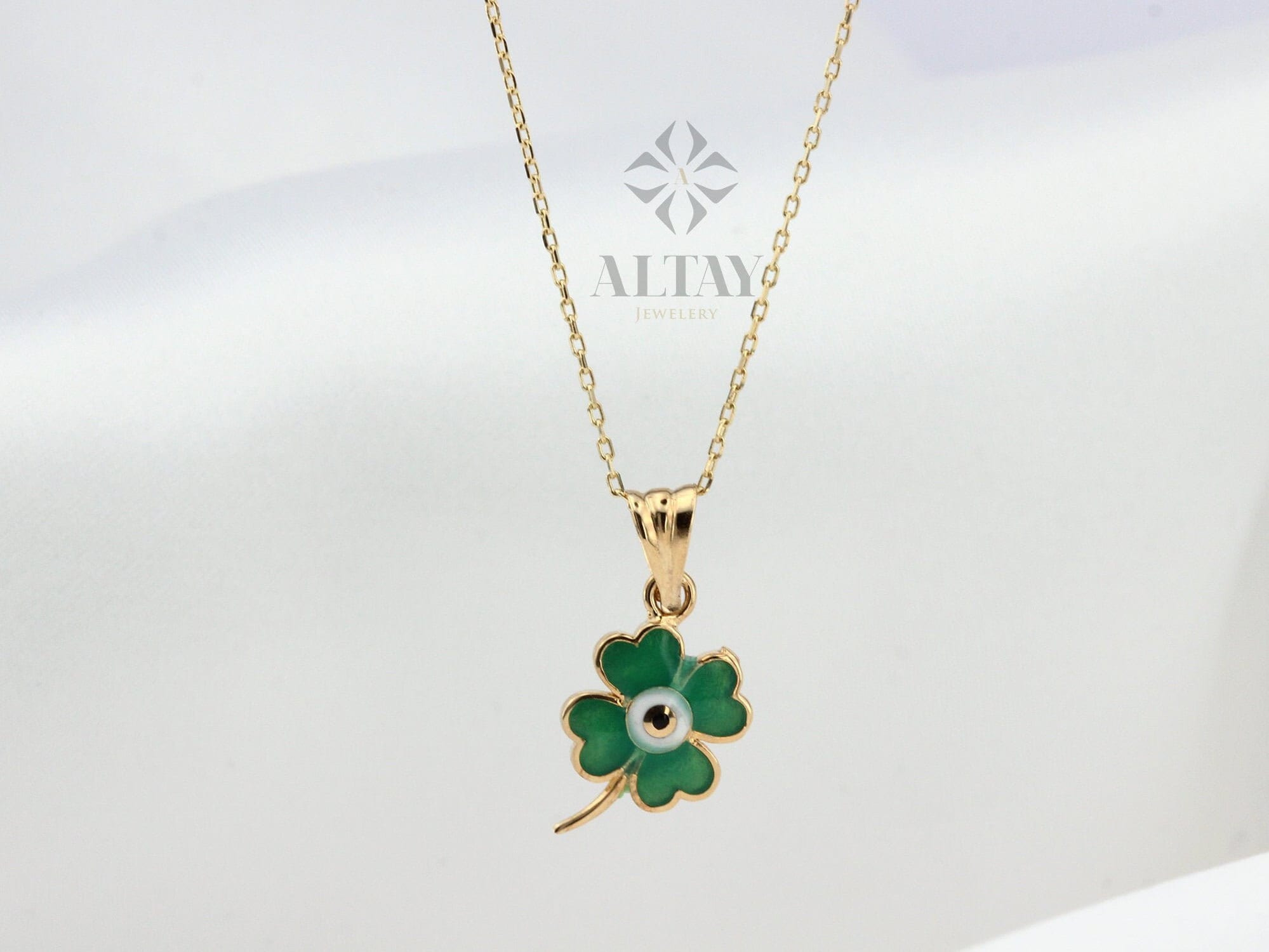 14K Gold Four Leaf Clover Necklace, Dainty Good Luck Pendant, Clover Lucky Charm Necklace, St. Patrick's Day Accessory Choker, Gift for Her