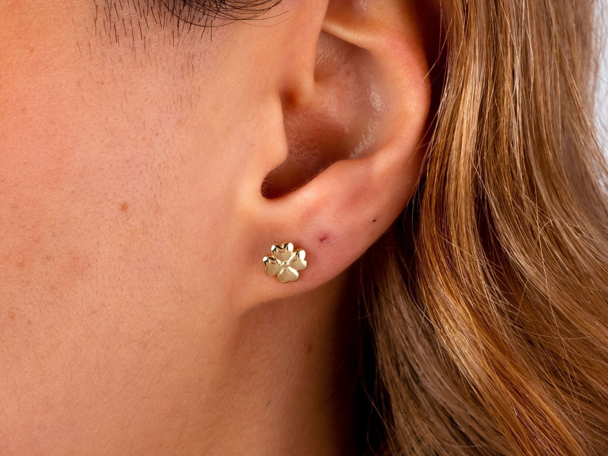 14K Gold Four Leaf Clover Stud Earrings, Clover Earrings, Minimalist Earrings, Leaf Stud Pair Earrings, Lucky Stud Earring
