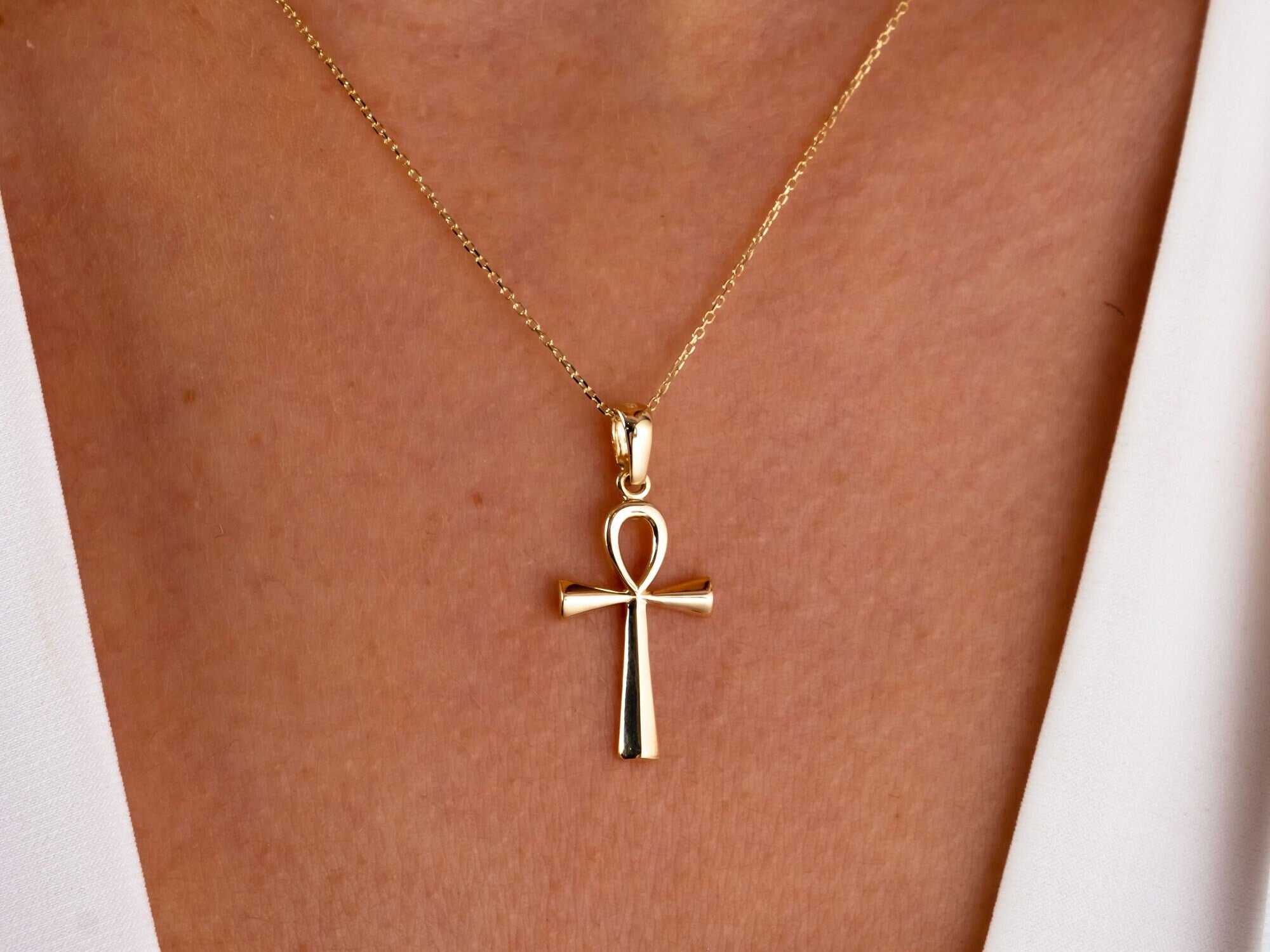 14K Gold Cross Necklace, Crucifix Pendant Chain, Jesus Christ Religious Jewelry, Christening, Dainty Cross Charm, Christmas Pendant Gift