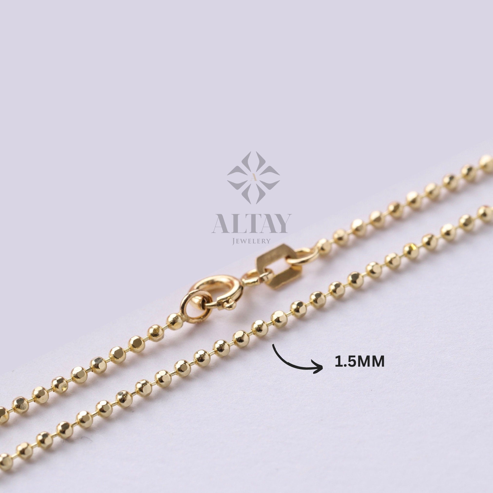 14K Gold Beaded Chain Anklet, Italian Ball Bead Anklet, 1.5MM Layering Link Anklet Bracelet, Delicate Dainty Gold Beads, Gift For Her Him